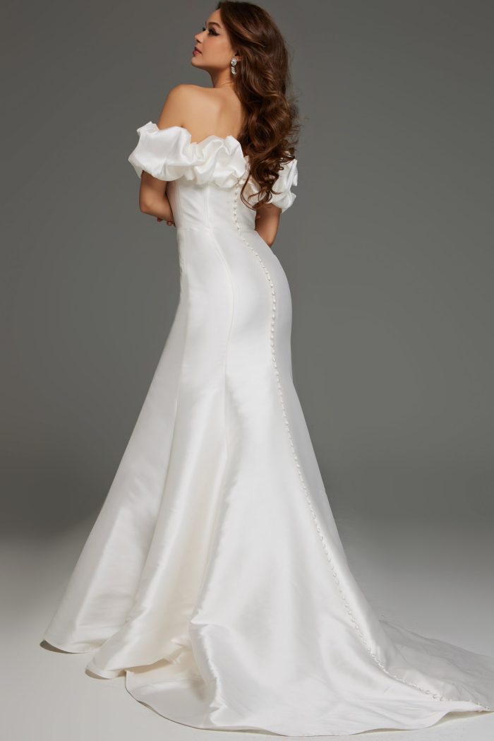 Jovani JB43896 Long Bridal Gown Ruffle Sleeve Wedding Dress - view 2