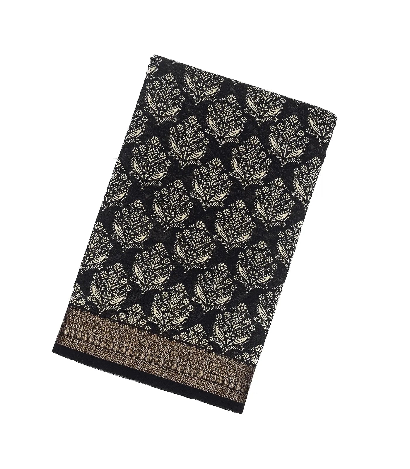 RmKV Black Woven Chanderi Cotton Saree With Printed Floral Motifs
