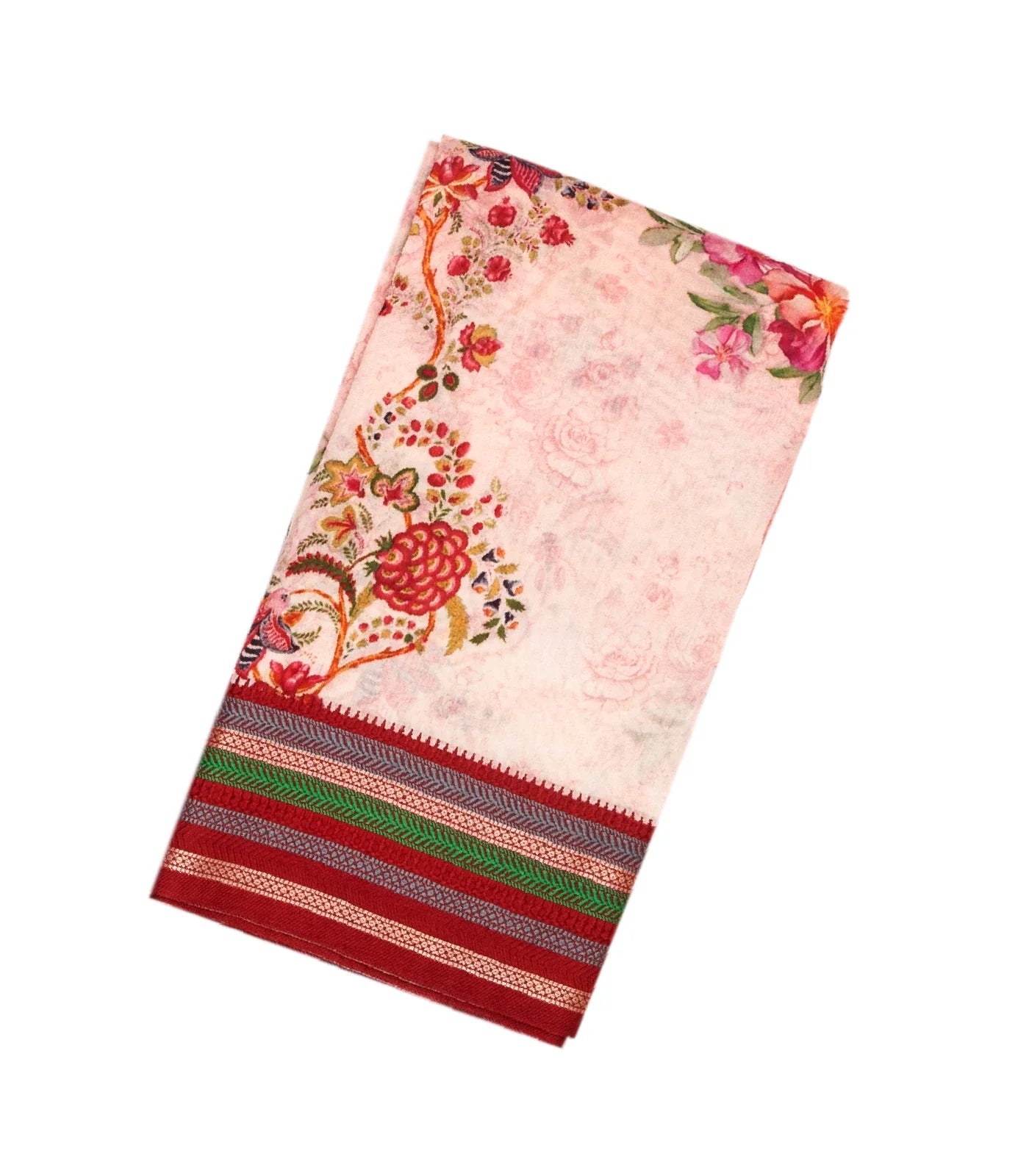 RmKV Baby Pink Chanderi Cotton Saree With Printed Floral Motifs