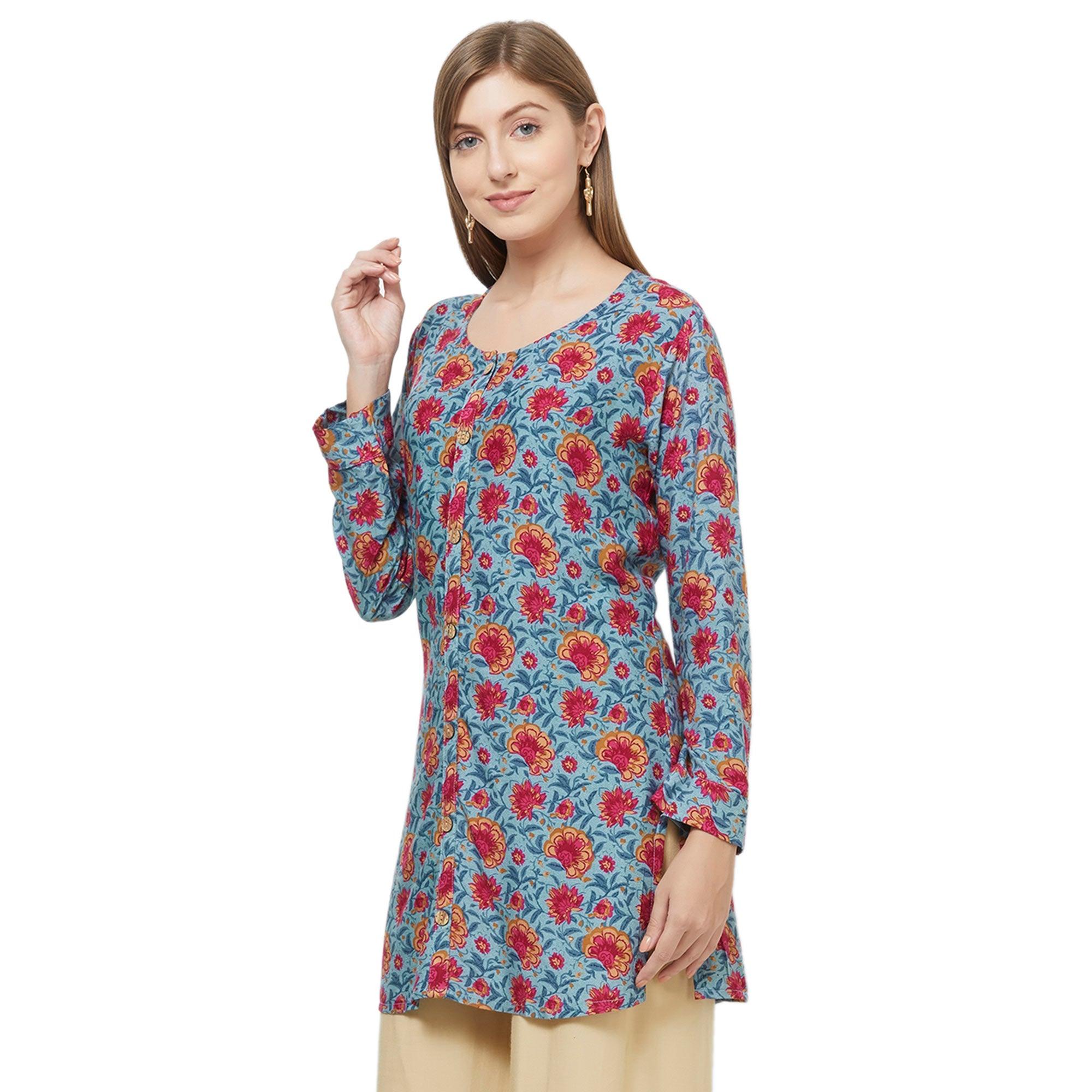 Peachmode Lovely Gray Colored Casual Printed Rayon Western Top - view 3