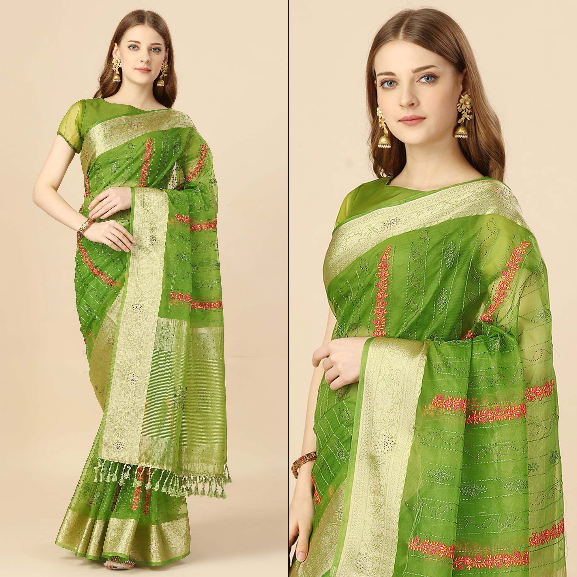 Green sarees – BlackTree green-floral-embroidery-with-swarovski-work-organza-saree-3