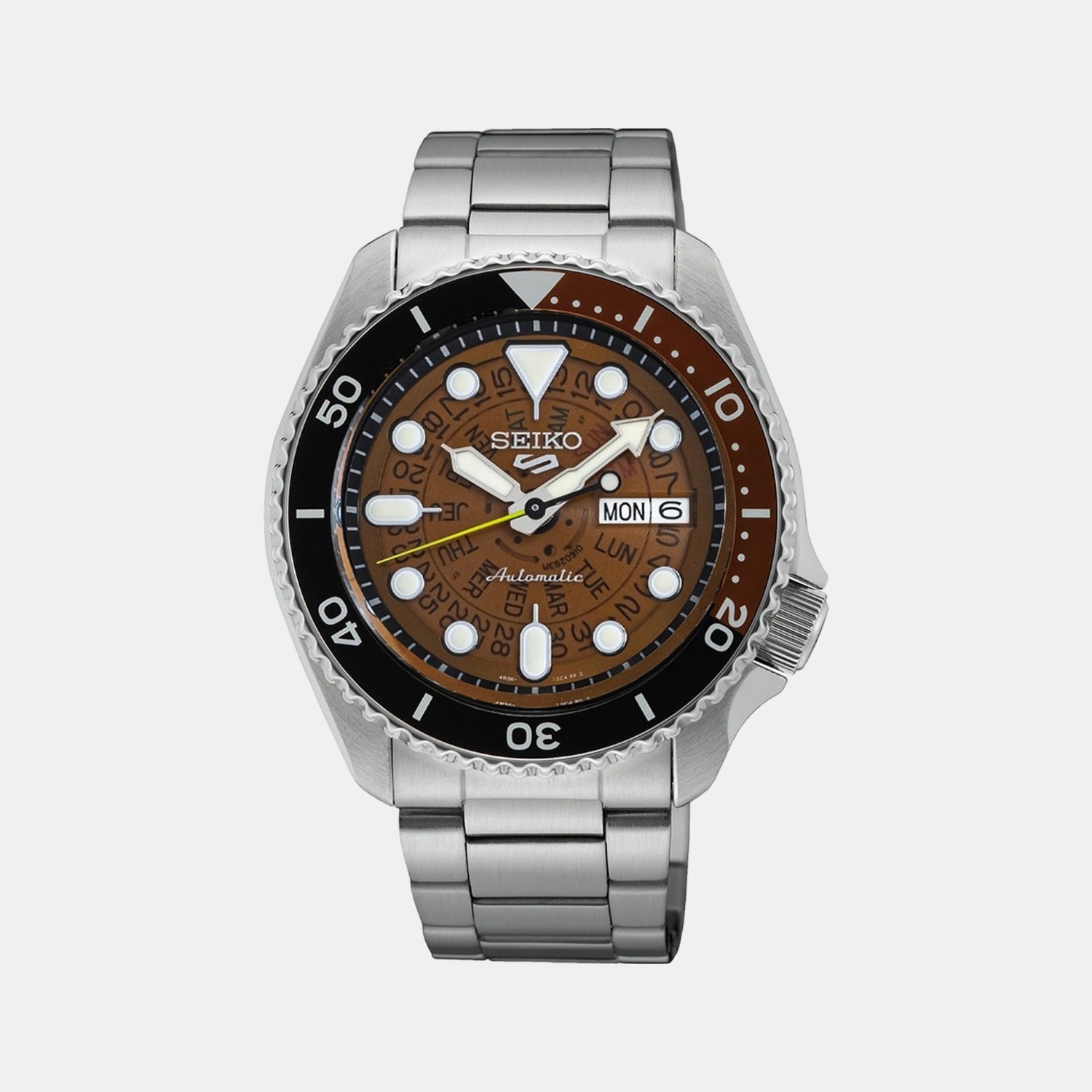 Seiko 5 Sports Men Automatic Brown Dial Analog Stainless Steel Watch SRPJ47K1