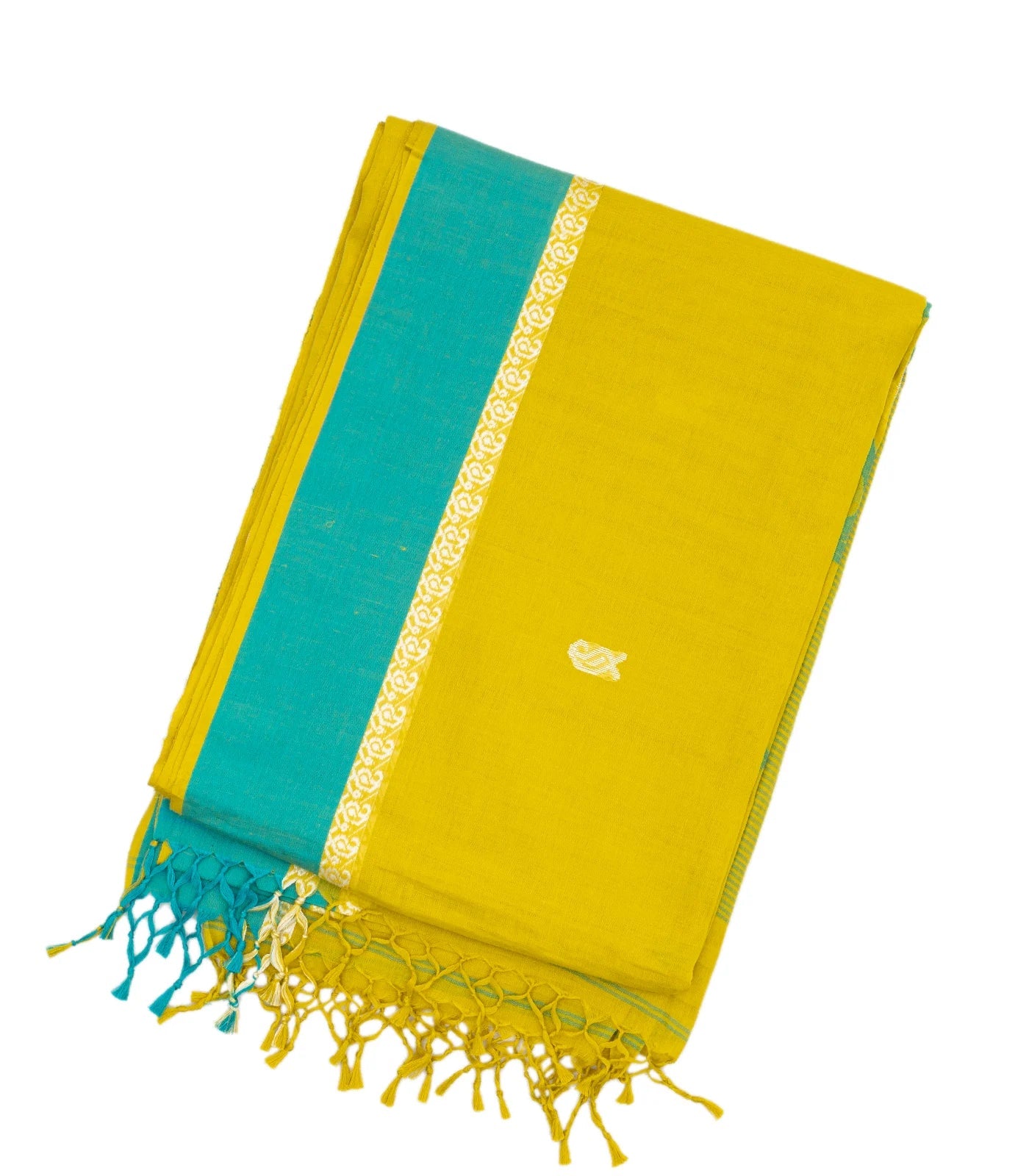 RmKV Lime Green Handloom Bengal Cotton Saree With Mango Buttas