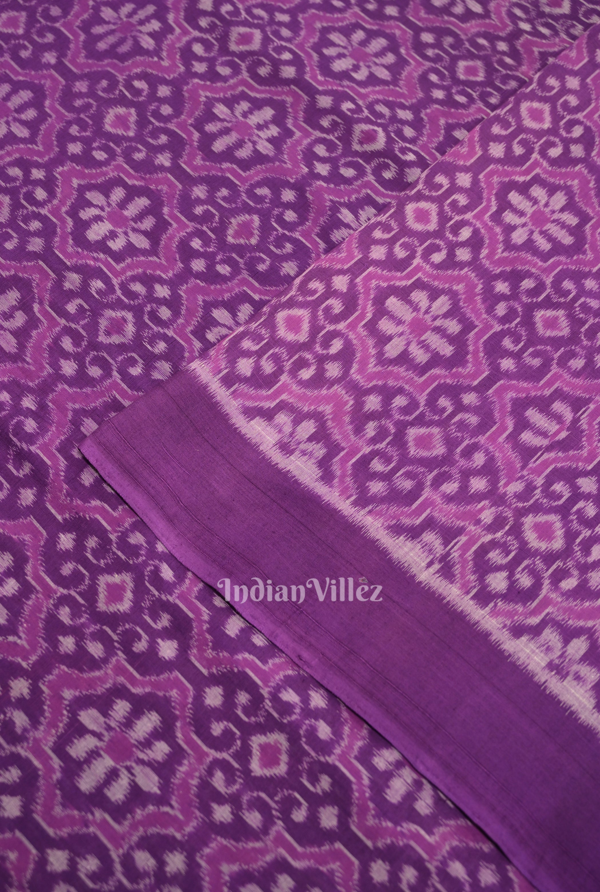 IndianVillèz Violet Floral Motif Sambalpuri Ikat Cotton Fabric - view 2