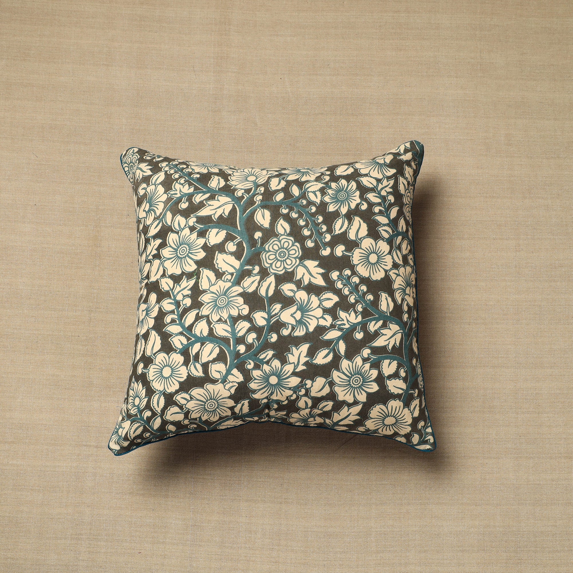 NOORI BAZAR Brown - Cotton Printed Kalamkari Cushion Cover (16 x 16 in) 12