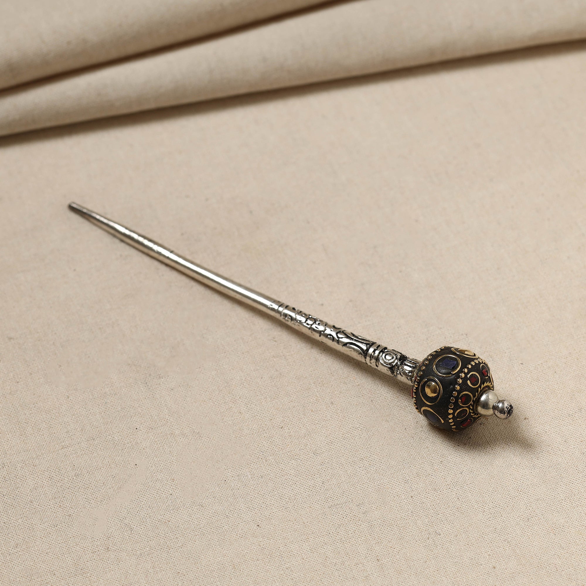 WHITE RIVER STORIES Antique Finish Oxidised German Silver Juda Stick - view 2