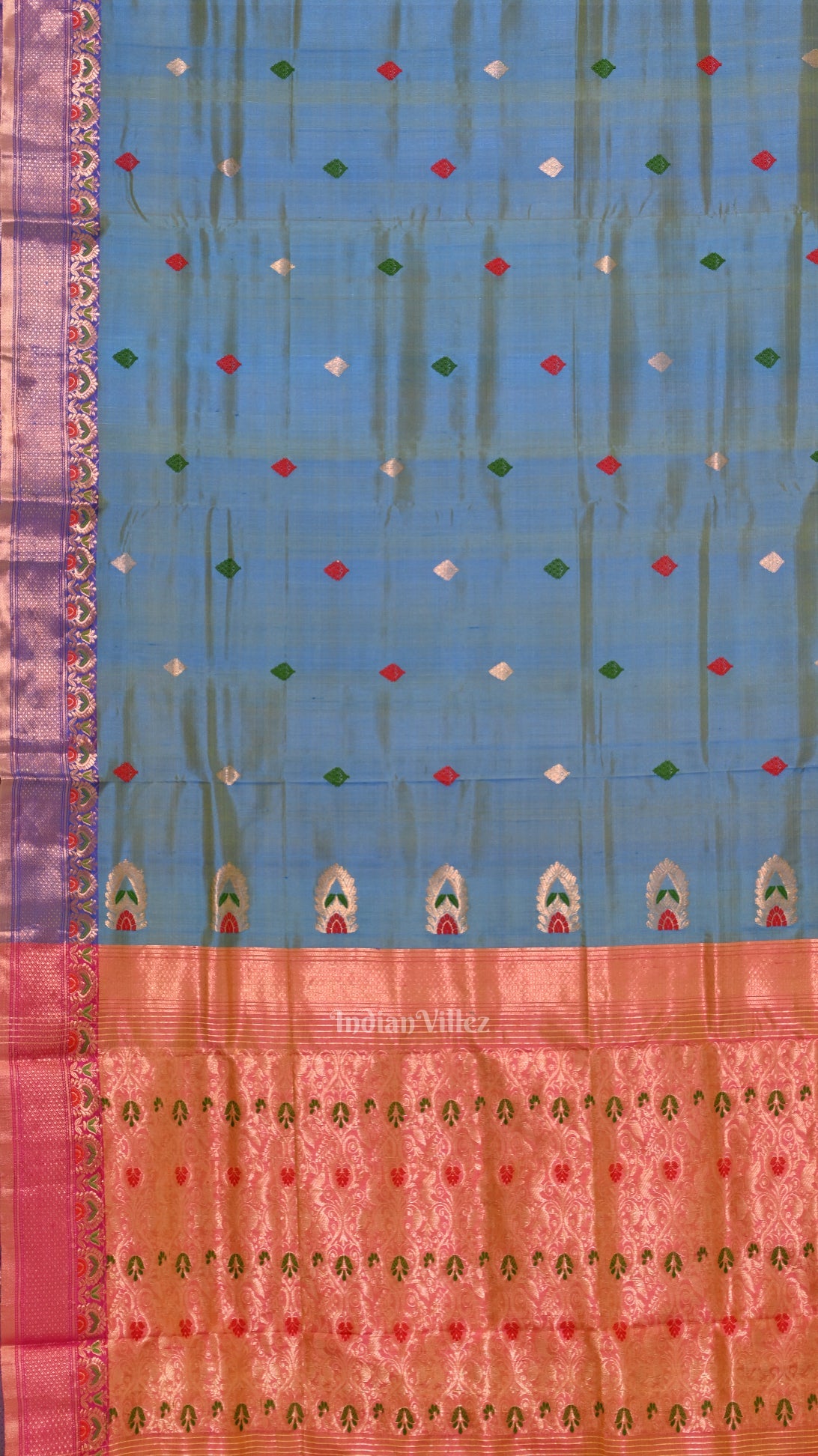 IndianVillèz Sky Blue Handwoven Baluchari Silk Saree - view 2