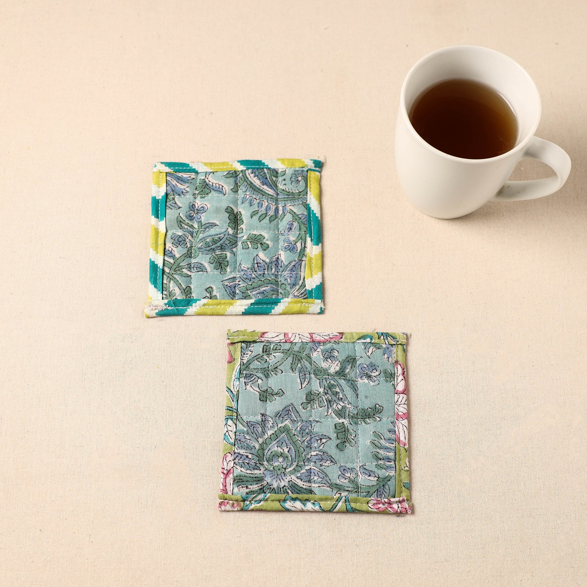 JALPARI Floral Print Cotton Quilted Coasters (Set of 2) 38