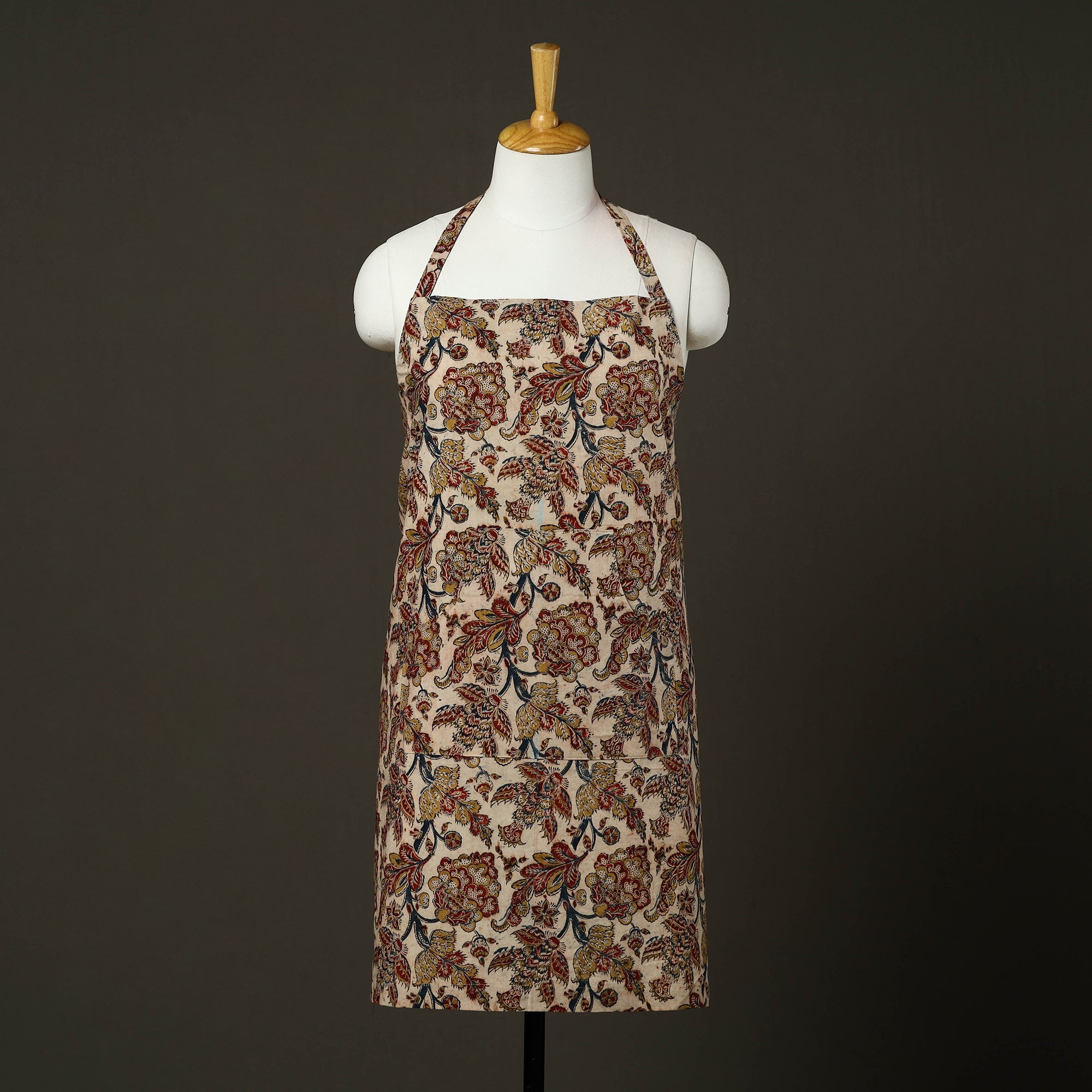 JALPARI Beige - Kalamkari Block Print Cotton Apron with Pocket 51