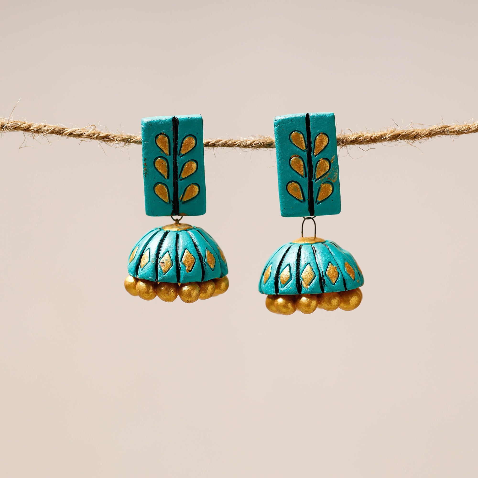 KHUSHBASH - HAPPY LOOM OF EAST Bishnupur Handpainted Terracotta Jhumki Earrings 29