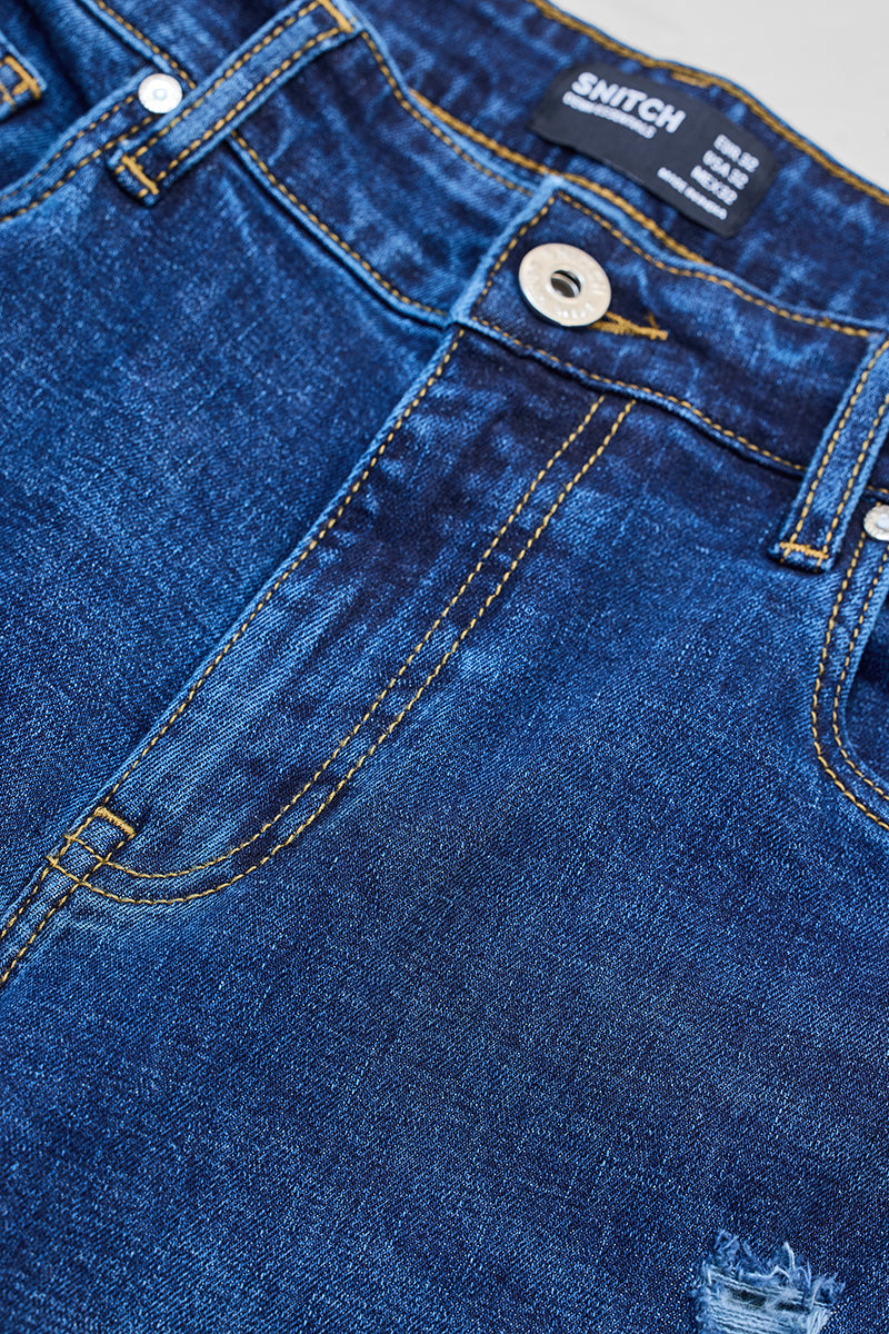 SNITCH Dark Blue Distressed Regular Fit Jeans - view 2