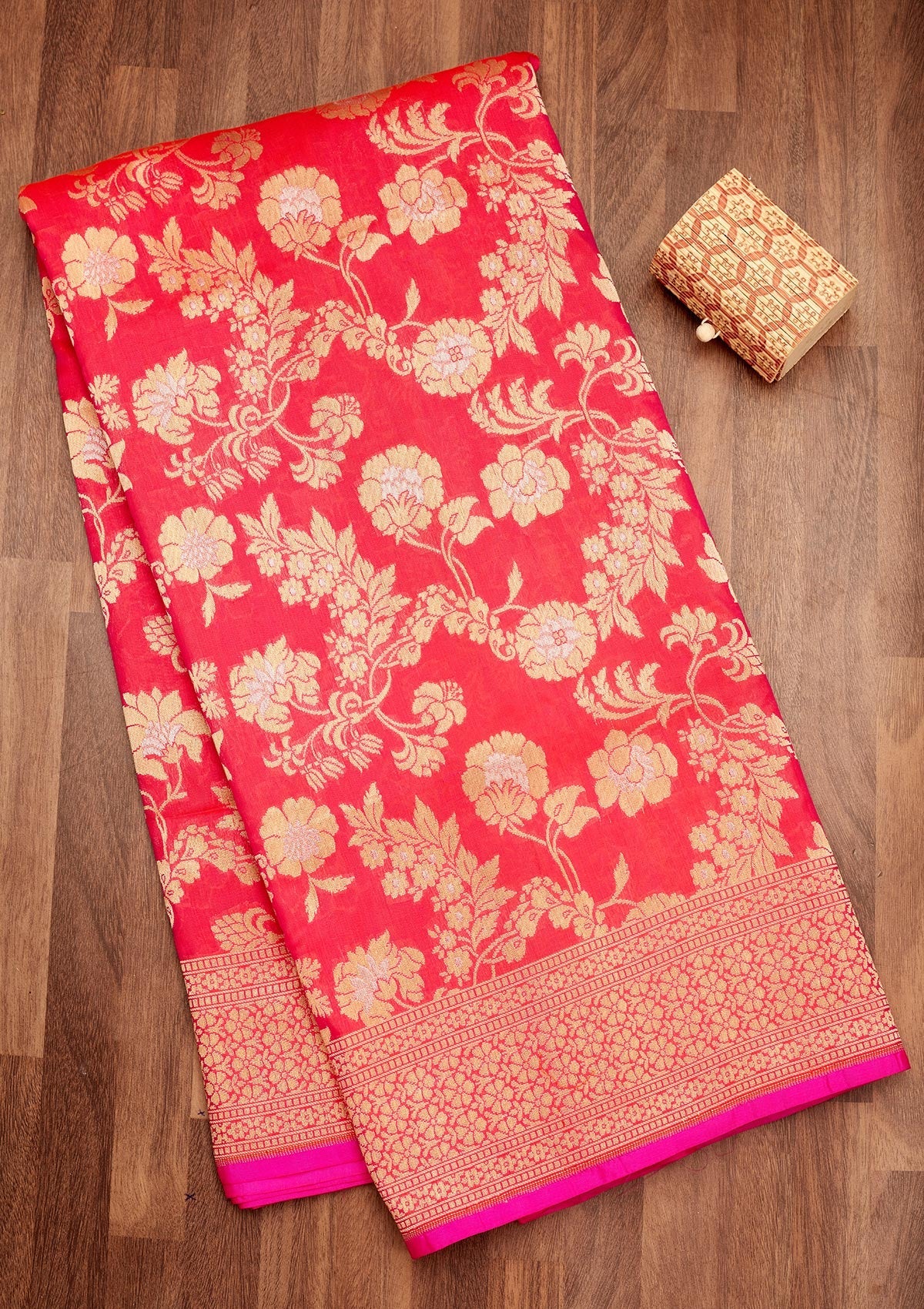 Koskii Pink Zariwork Pure Silk Saree – Women's