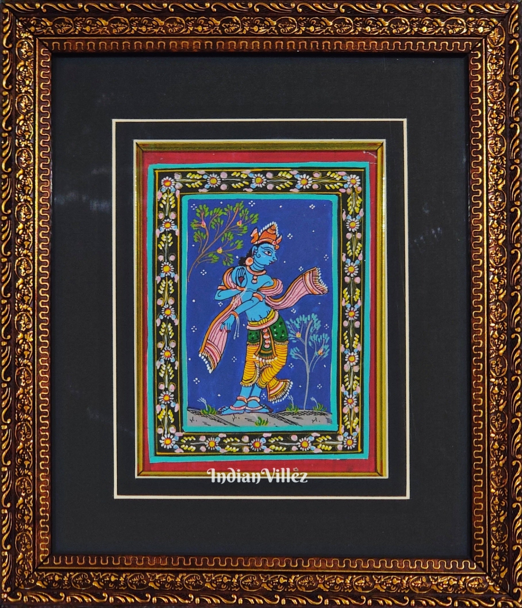 IndianVillèz Shree Krishna Pattachitra Painting For Home Wall Art Decor ( With Frame)