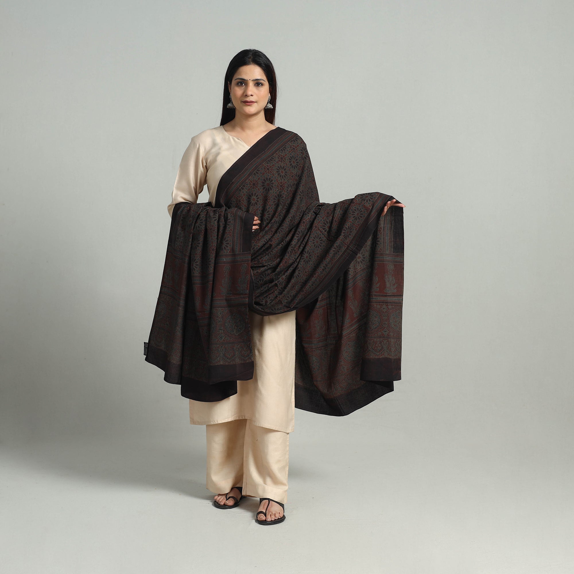 AJRAKH BY SUFIYAN ISMAIL KHATRI Black - Hand Block Printed Cotton Ajrakh Dupatta 19 - view 2