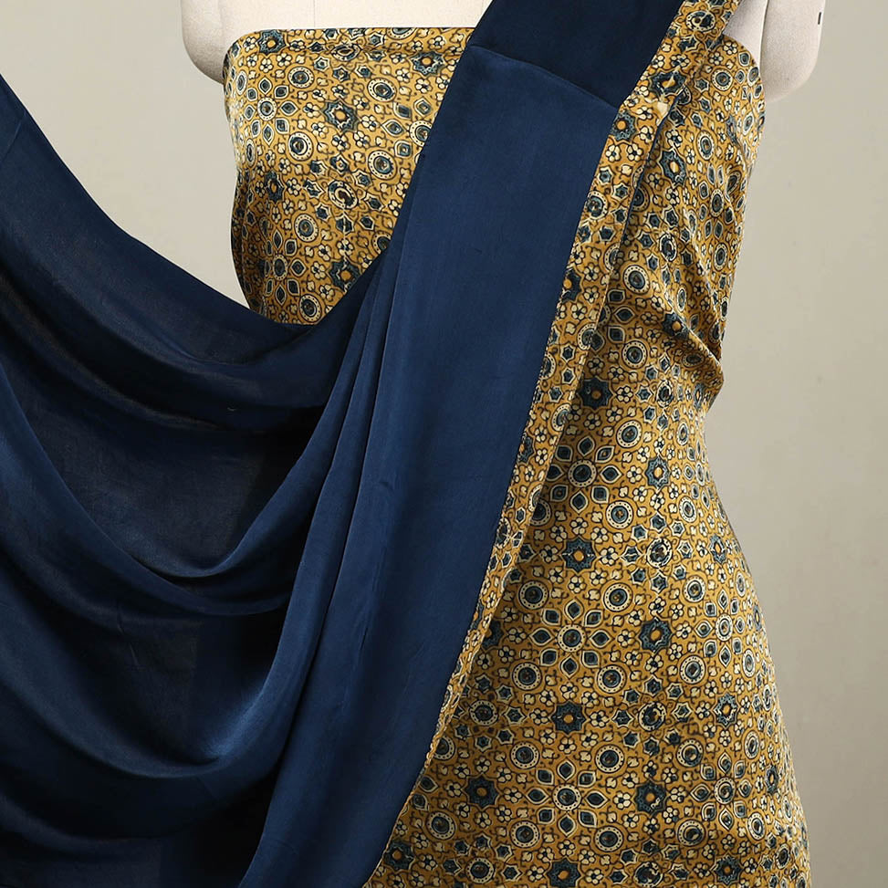 NOORI BAZAR Brown - 3pc Modal Silk Ajrakh Print Kurta with Plain Dupatta 12 - view 3