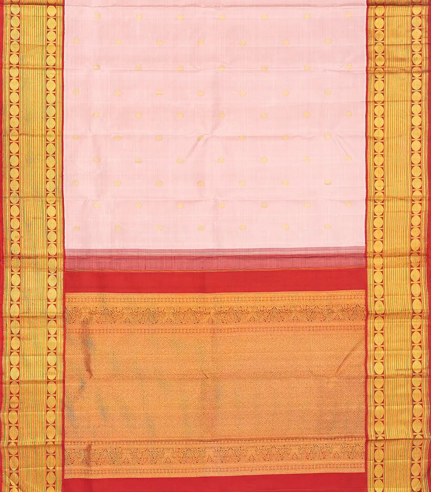 RmKV Baby Pink Handloom Kanchipuram Korvai Silk Saree With Annam Buttas-Baby Pink - view 2