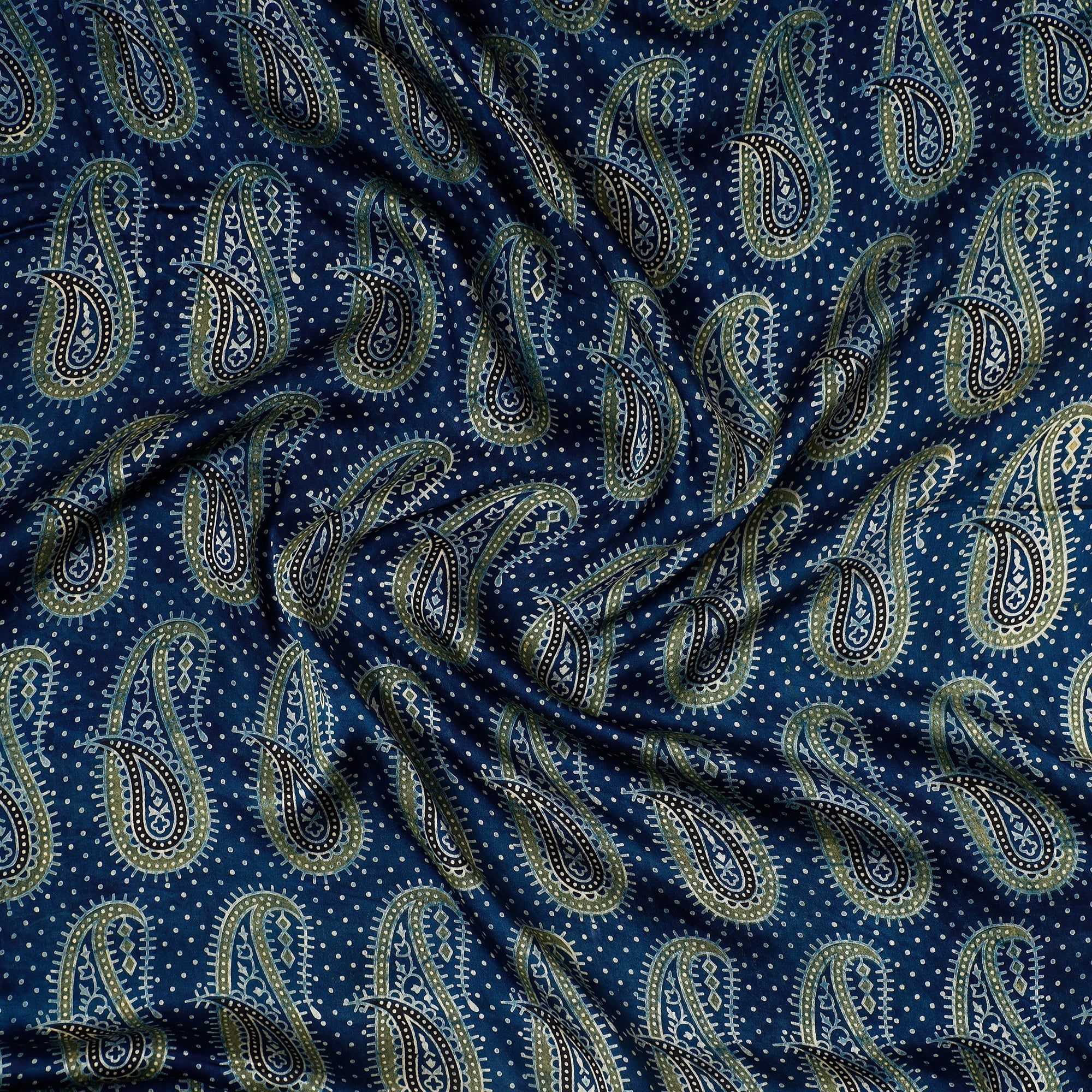 KACHCHH JI CHHAAP Blue - Ajrakh Block Printed Modal Silk Precut fabric - view 2