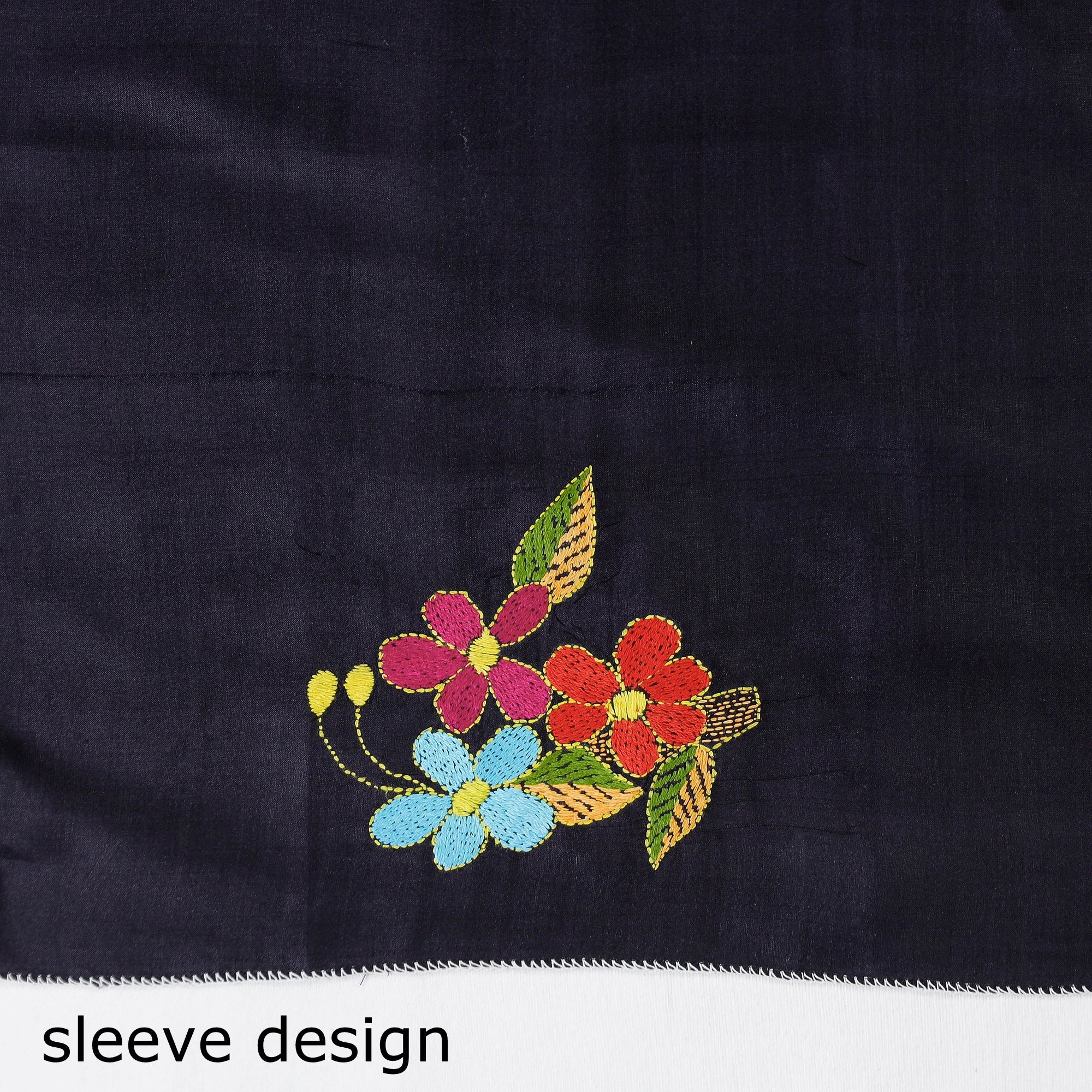 DASTKAR Black - Bengal Kantha Embroidery Bishnupuri Silk Blouse Piece - view 3