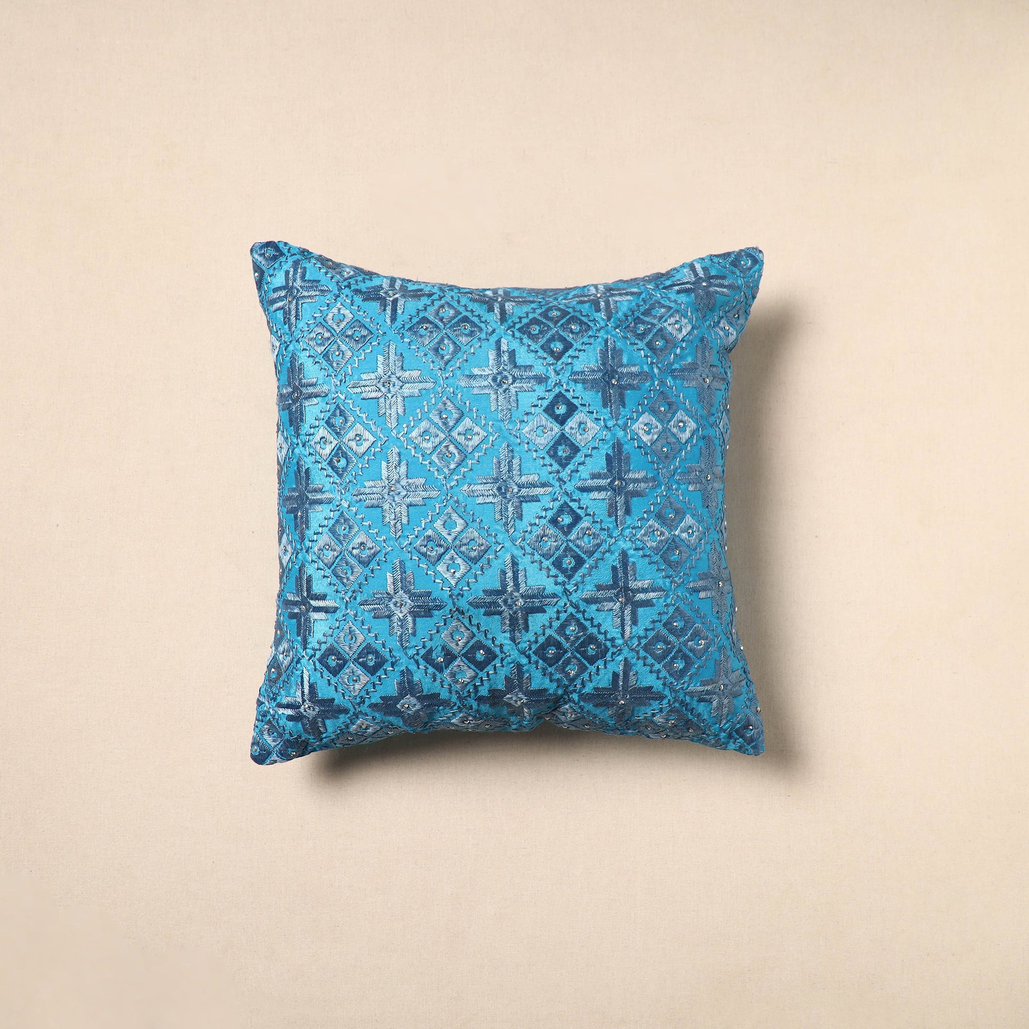 JALPARI Blue - Chinon Phulkari Embroidered Cushion Cover 02