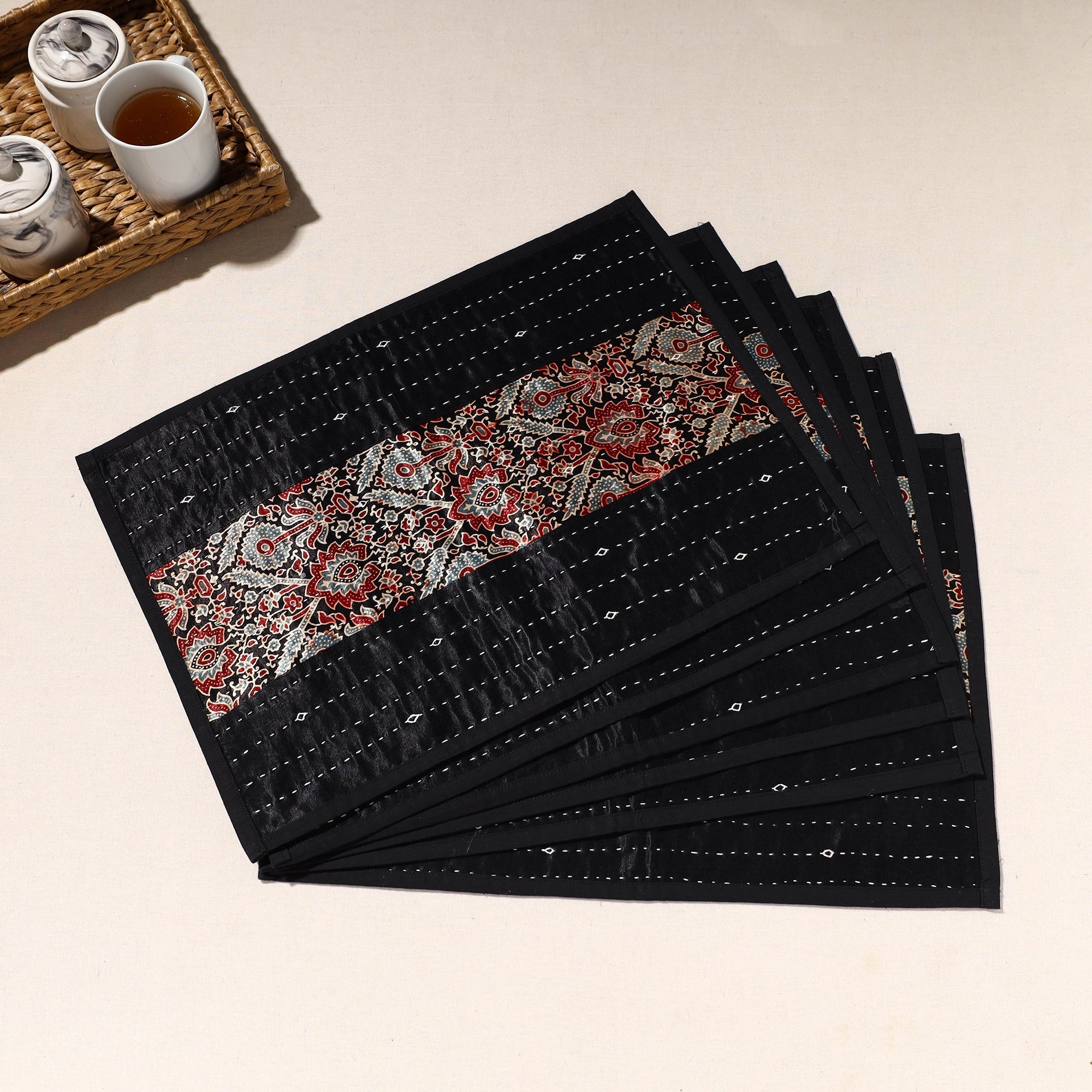 KACHCHH JI CHHAAP Black - Kutch Tagai Embroidered Mashru Silk Table Mats (SO6) 32
