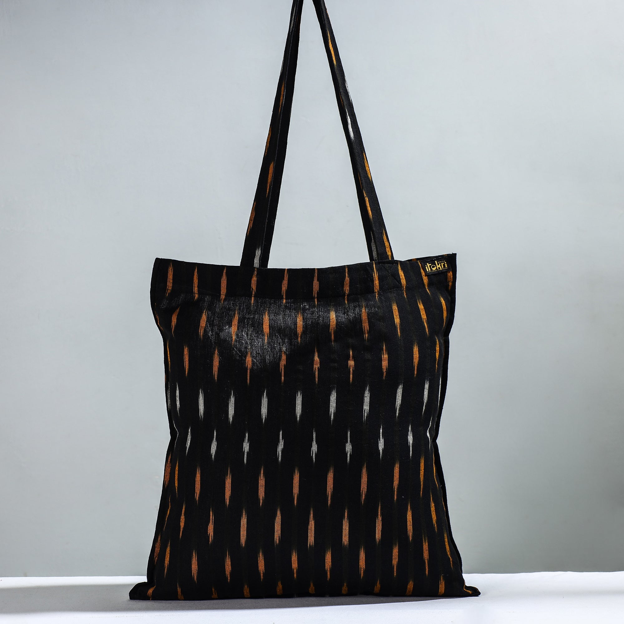 NOORI BAZAR Black - Handcrafted Pochampally Ikat Weave Cotton Jhola Bag