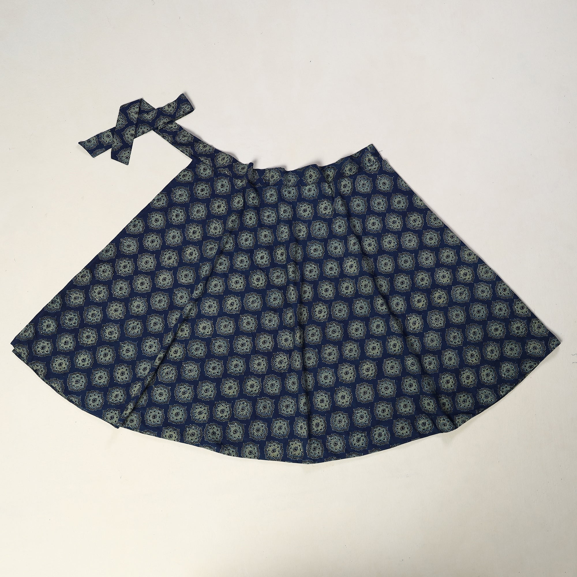 NOORI BAZAR Blue - Ajrakh Block Printed Cotton Wrap Around Skirt 09 - view 2
