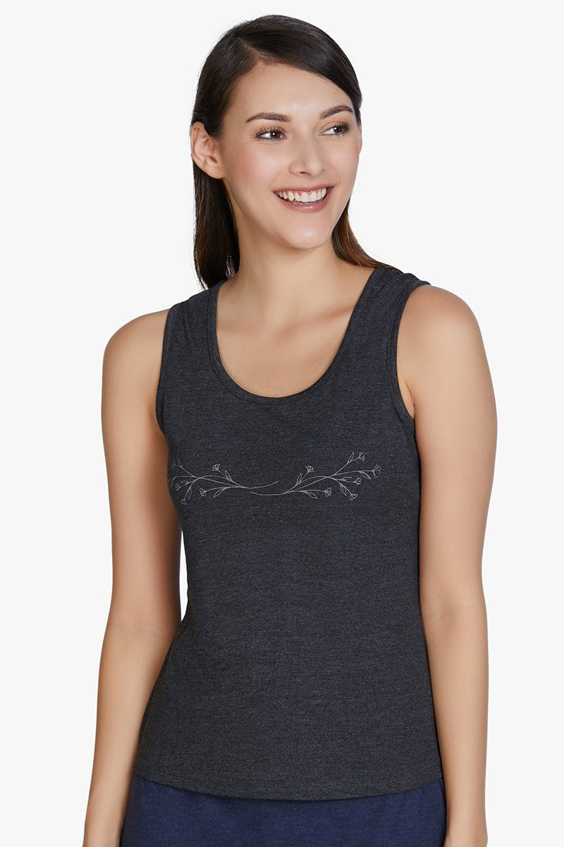 Amante Cotton Blend Sleep Tank Top - Charcoal