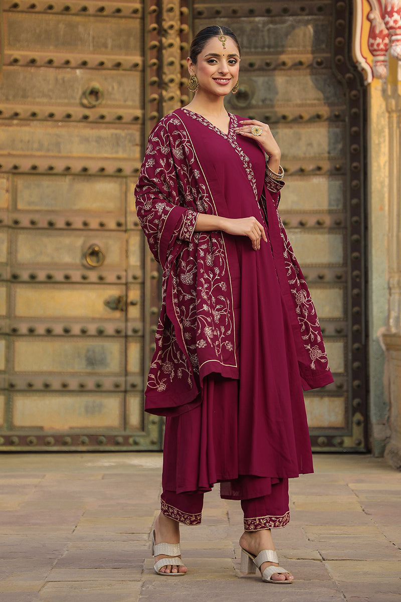 Ahika Fuschia Poly Georgette Angrakha Pant With Dupatta PKSKD1911 - view 4