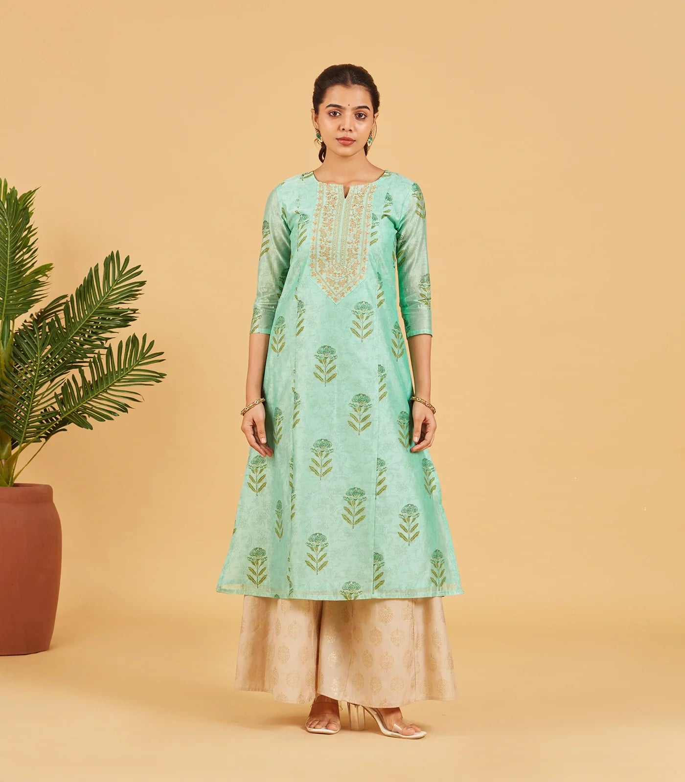 RmKV Aqua Green Floral Printed Festive Kurta – Aquamarine