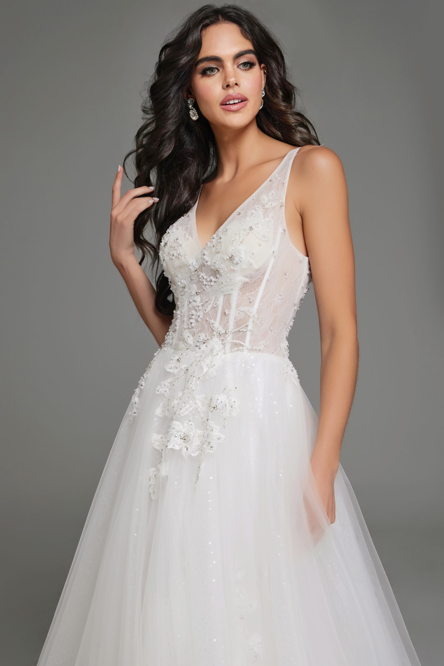Jovani 37468 Bridal Long Ball Gown Beaded Floral Applique Wedding Dress - view 4
