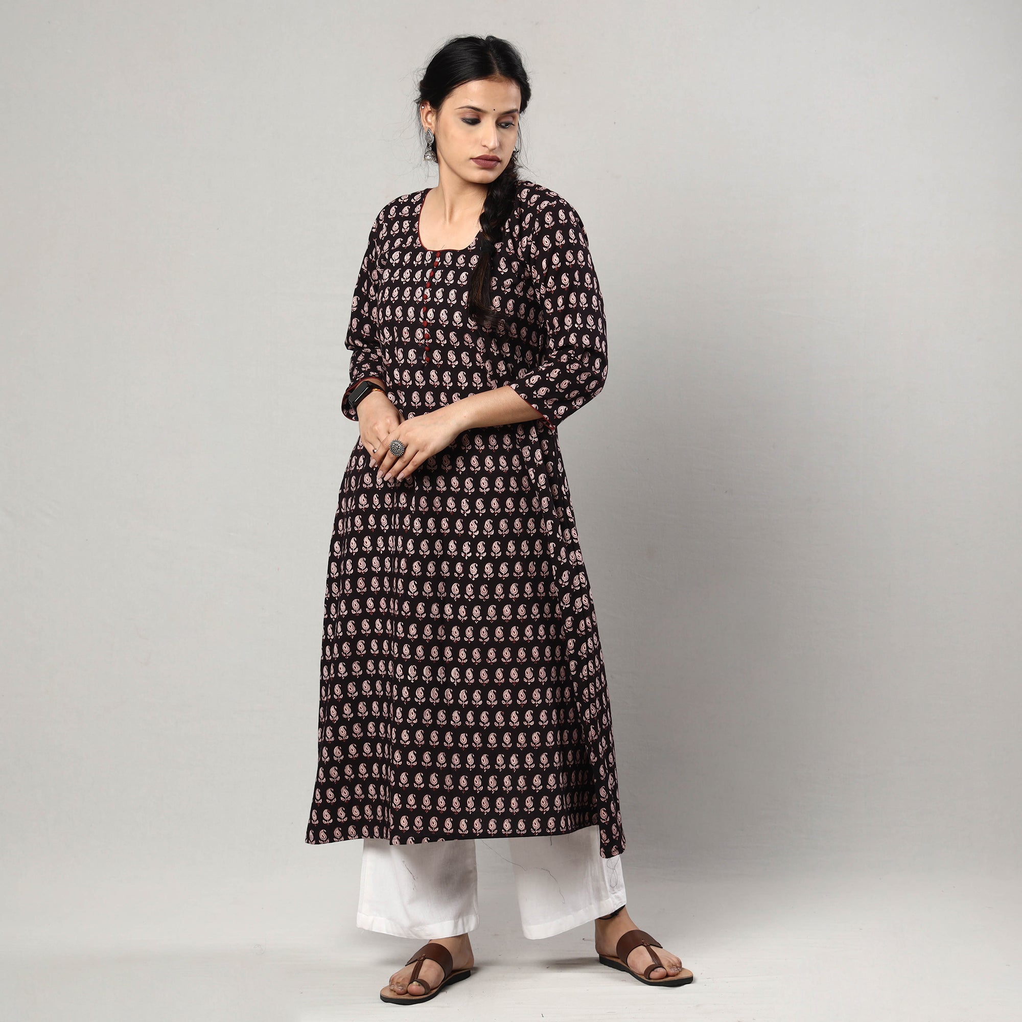 ITOKRI CASUALS Black & White - Block Print Cotton A-Line Bagh Kurta - view 2
