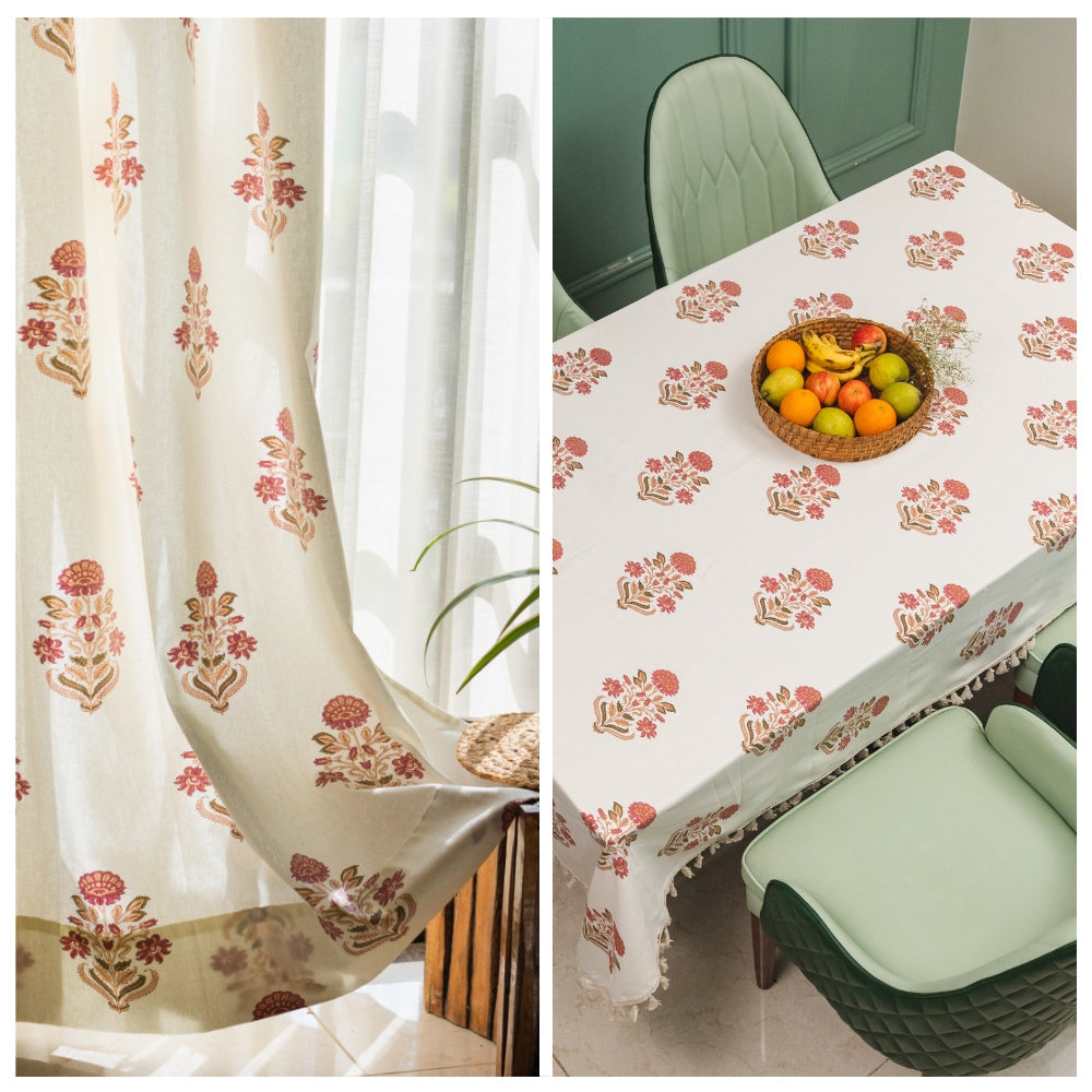 Cotton curtains cotton – Urban Space Home Furnishing Cotton Curtains + Cotton Table Cover - (Combo 4 - Liberty Maroon + Liberty Maroon)