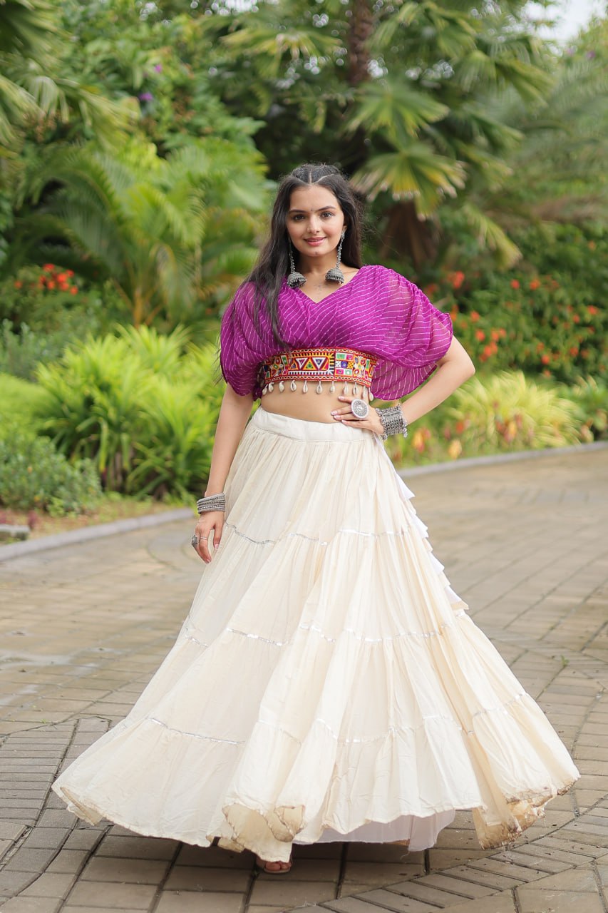 ClothsVilla Purple Elegant Lehenga with Leheriya Print Blouse