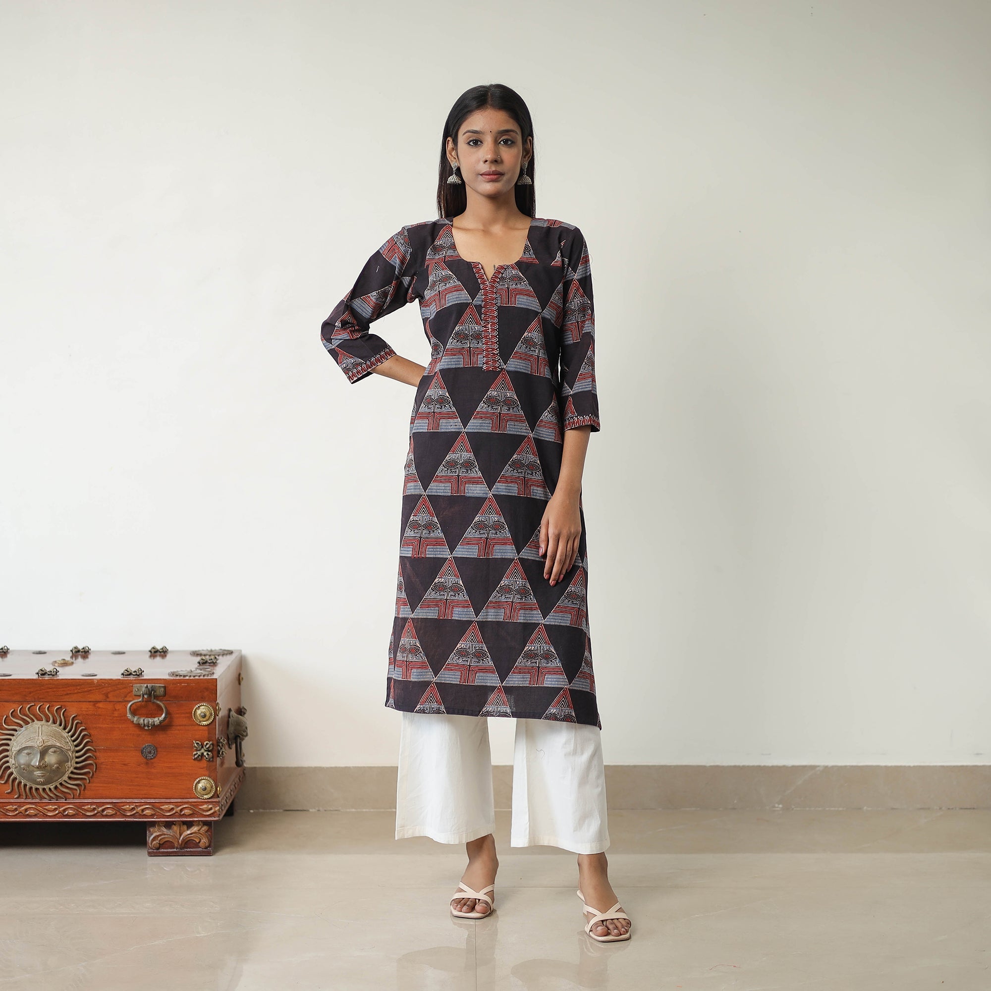 ITOKRI CASUALS Black - Block Printed Cotton Straight Ajrakh Kurta 27 - view 2