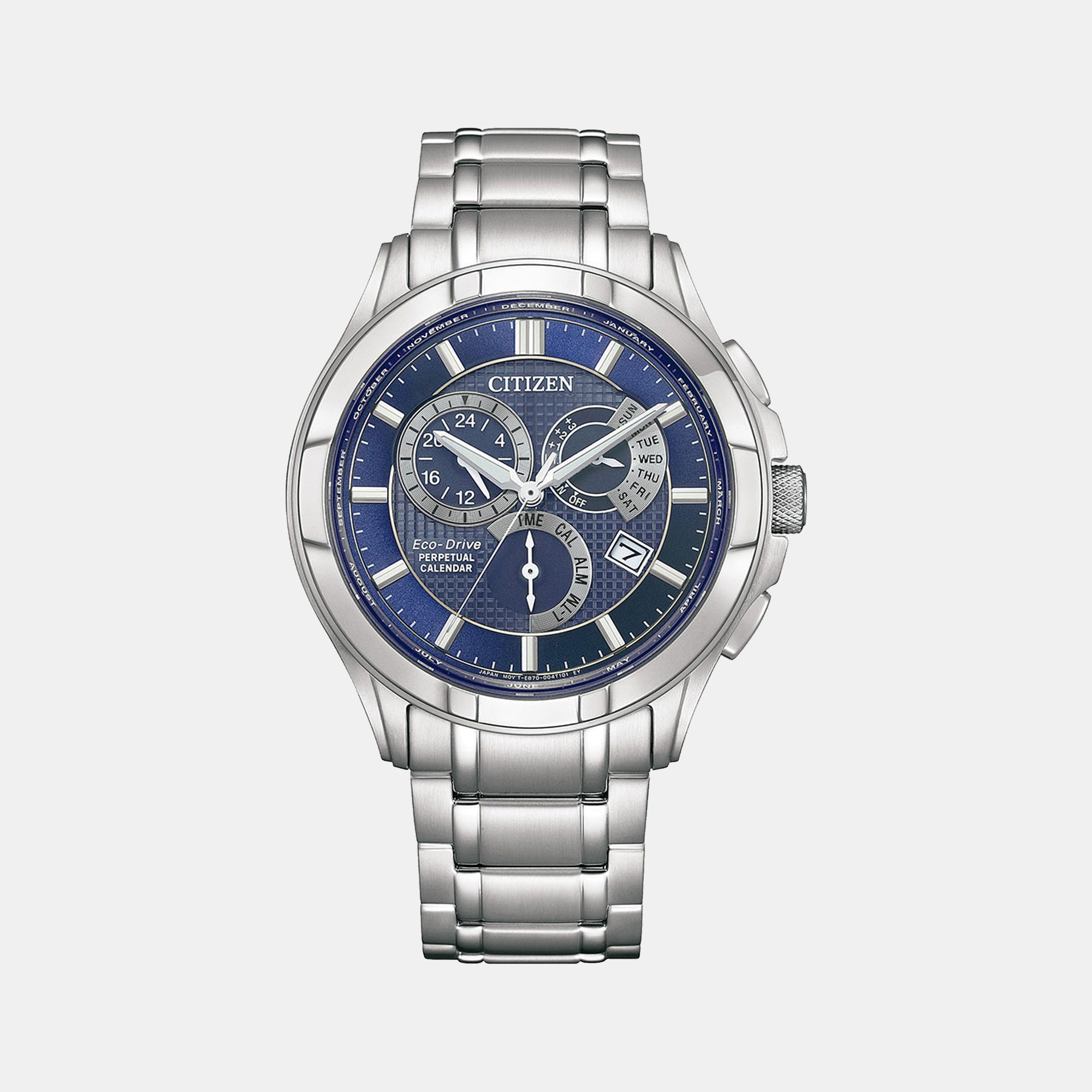 Citizen BI Men Eco-Drive Blue Dial Chronograph Stainless Steel Watch BL8160-58L