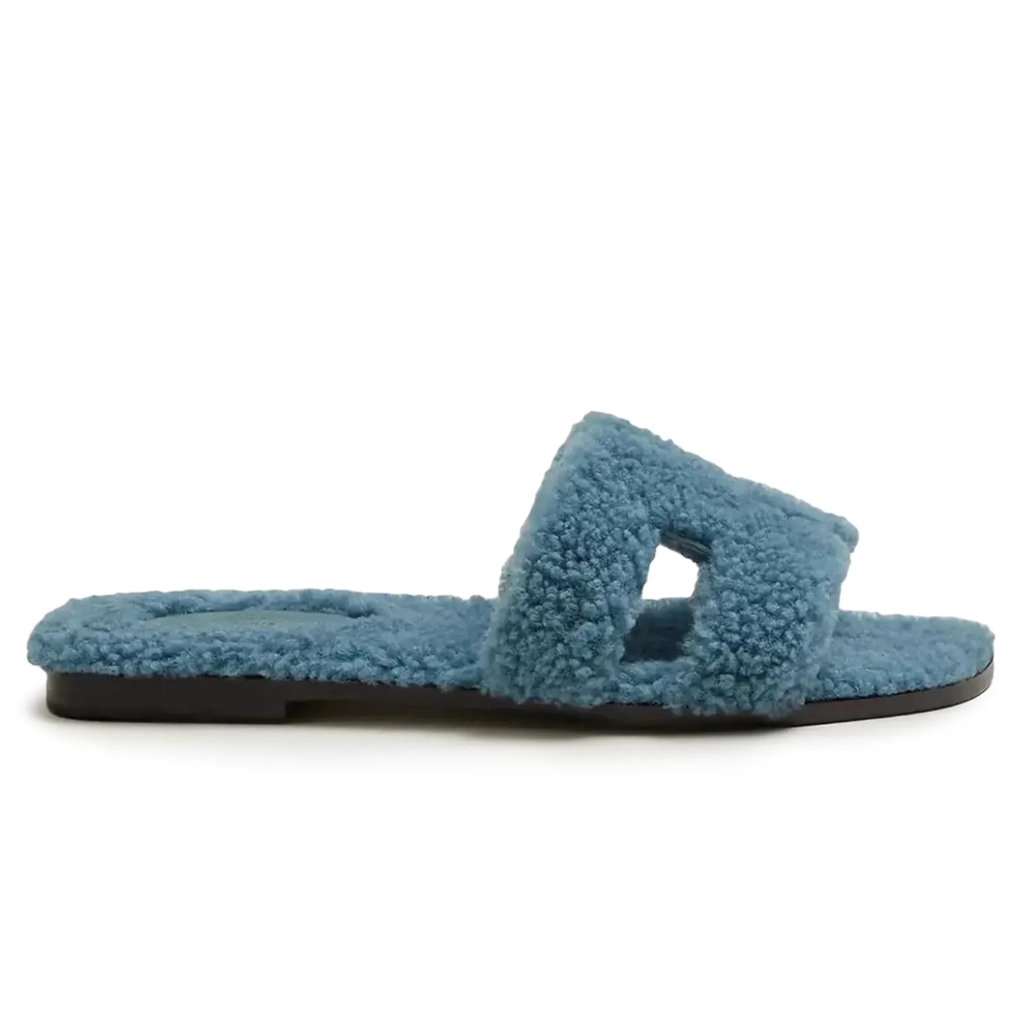 Hermès Paris Oran Blue Shearling Sandals - view 2