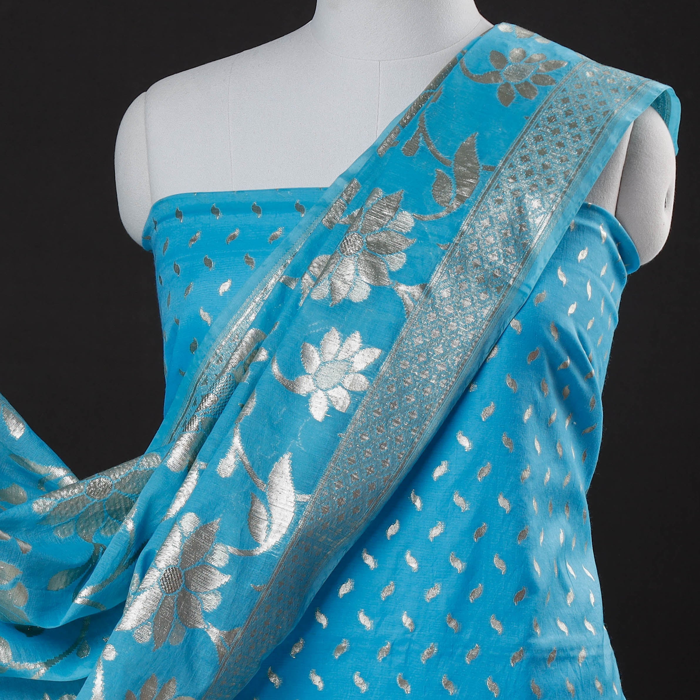 BANARASI BY MAQBUL HASAN Blue - 2pc Cotton x Viscose Zari Banarasi Dress Material - view 3