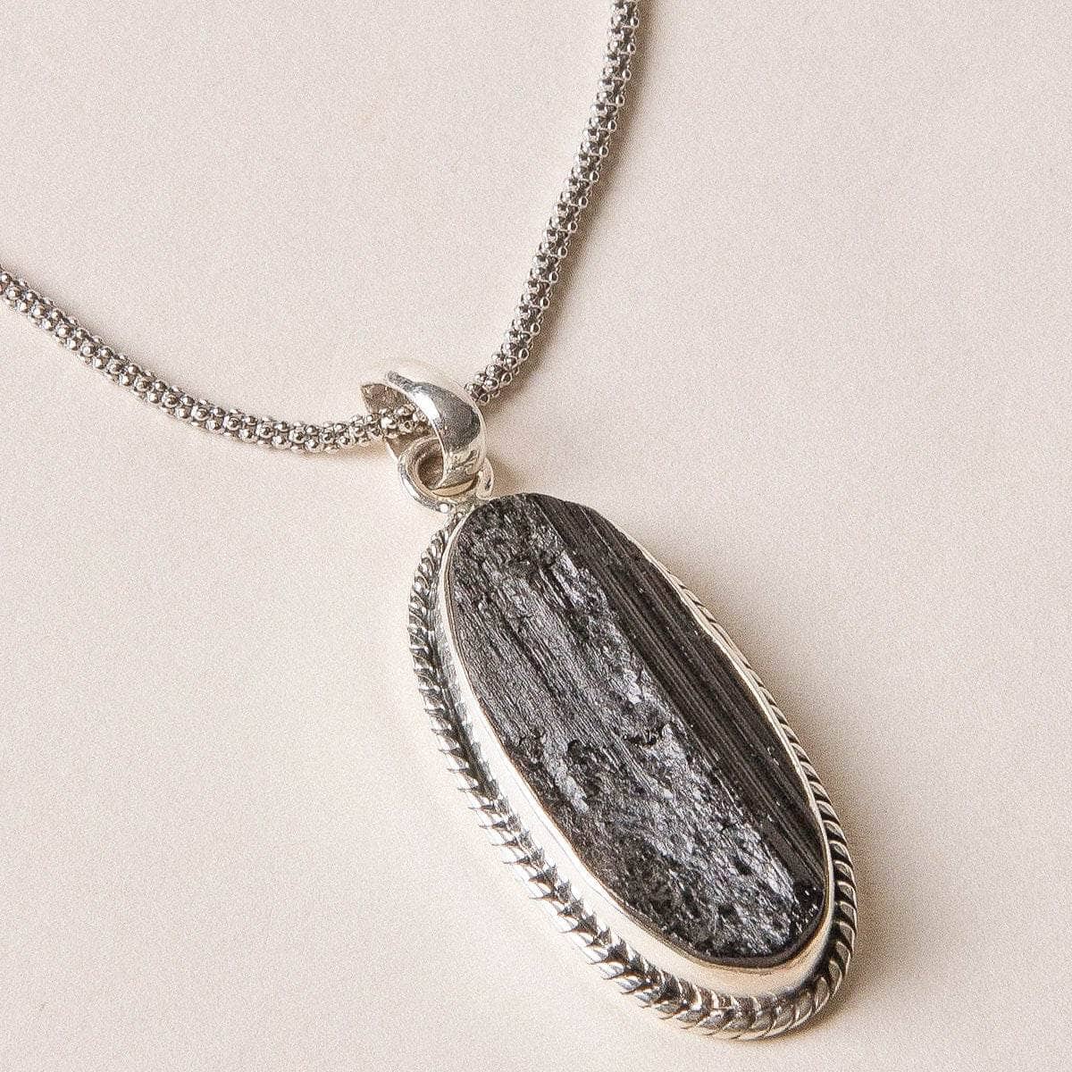 Tiny Rituals Vintage Raw Black Tourmaline Oval Silver Pendant - view 2