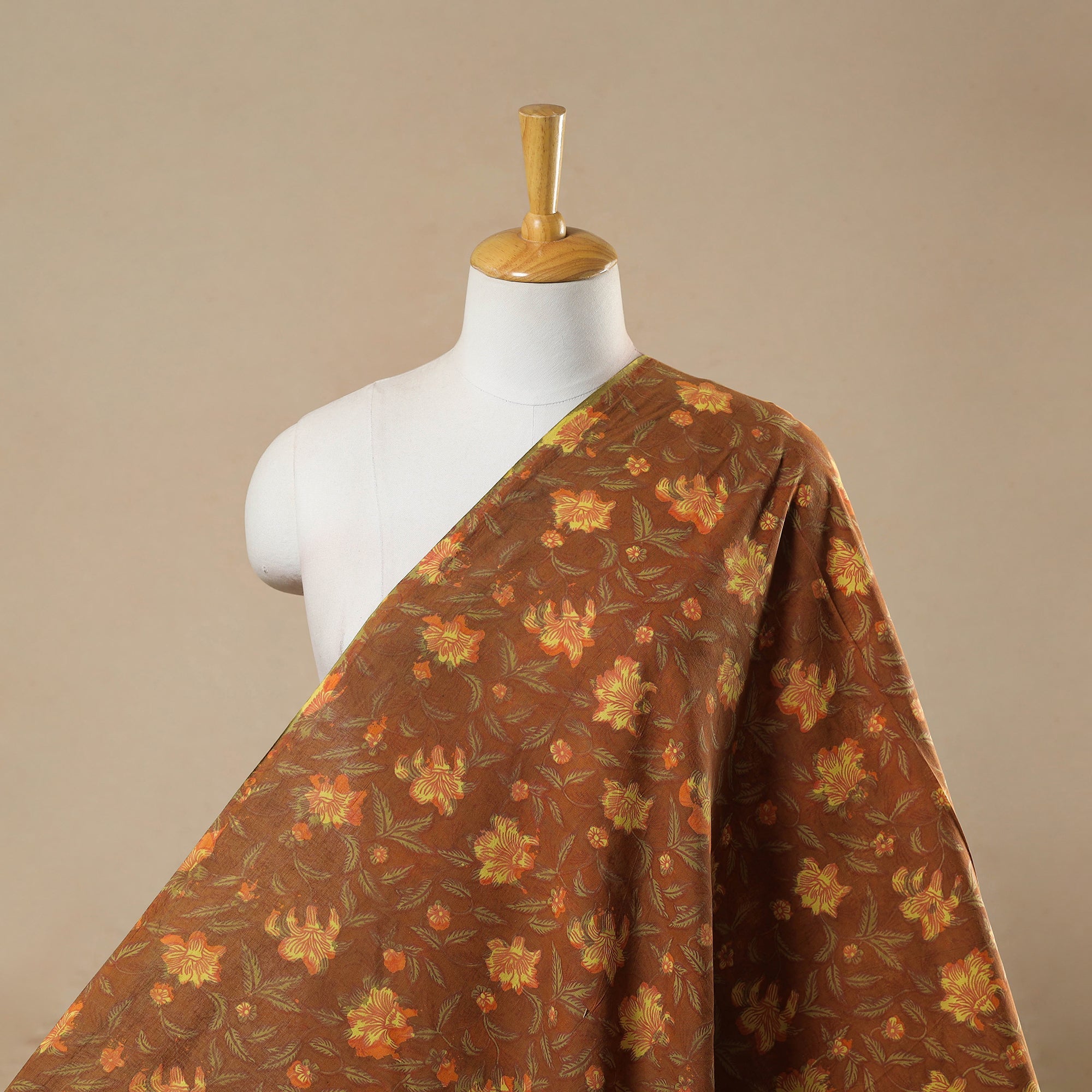 ARTISAN HAND BLOCK PRINTS Brown - Block Print Cotton Jahota Fabric 39