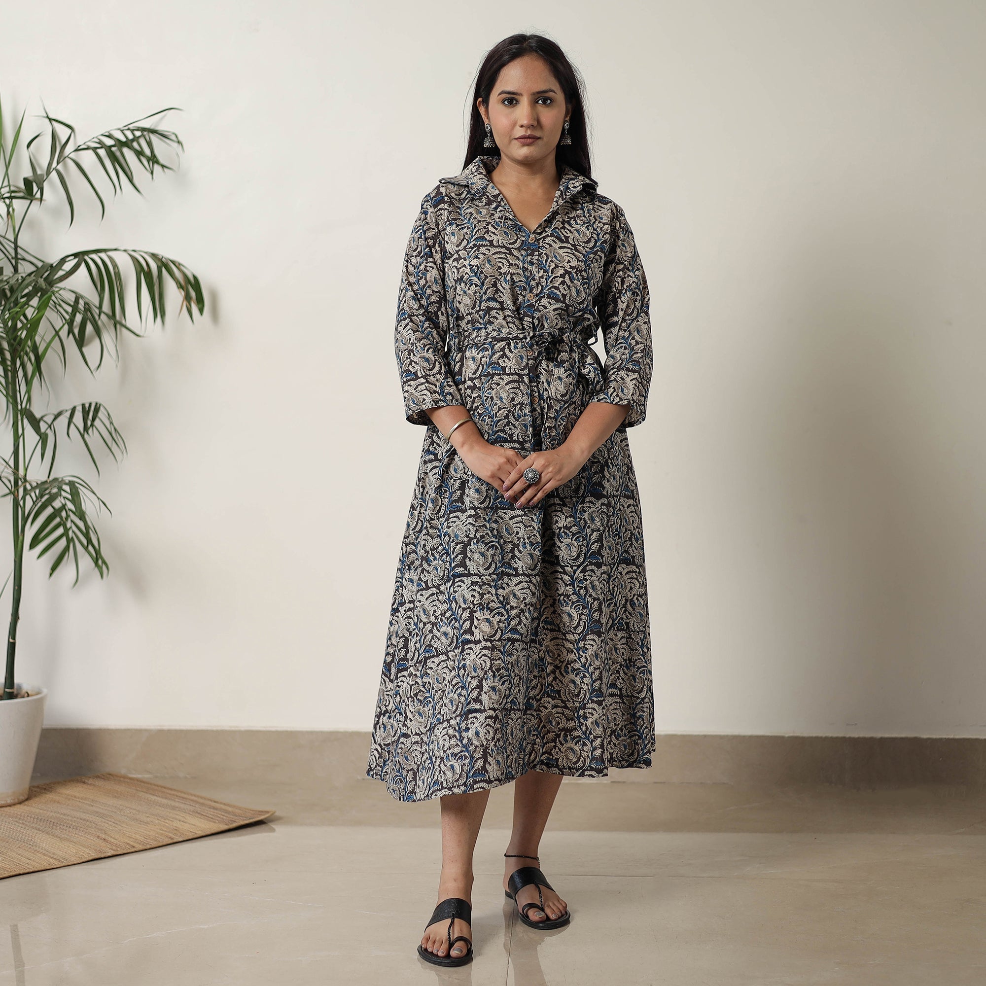 ITOKRI CASUALS Black - Pedana Kalamkari Block Printed Cotton Dress 13