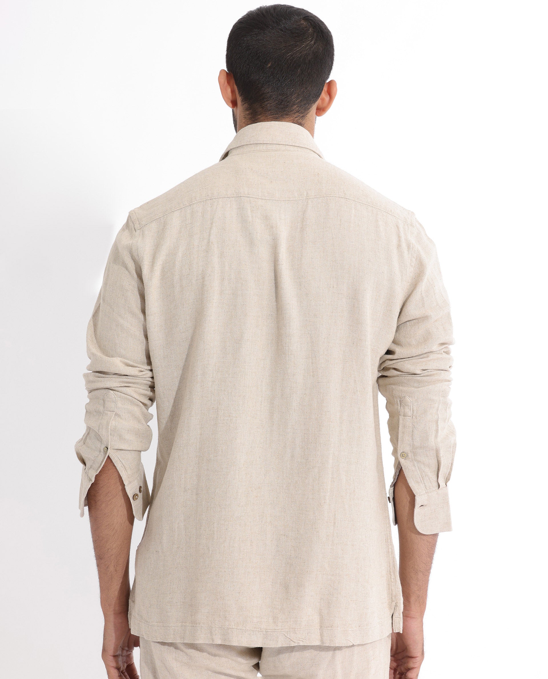 Rare Rabbit Men's Lunet Beige Linen Full Sleeves Solid Shirt - view 6