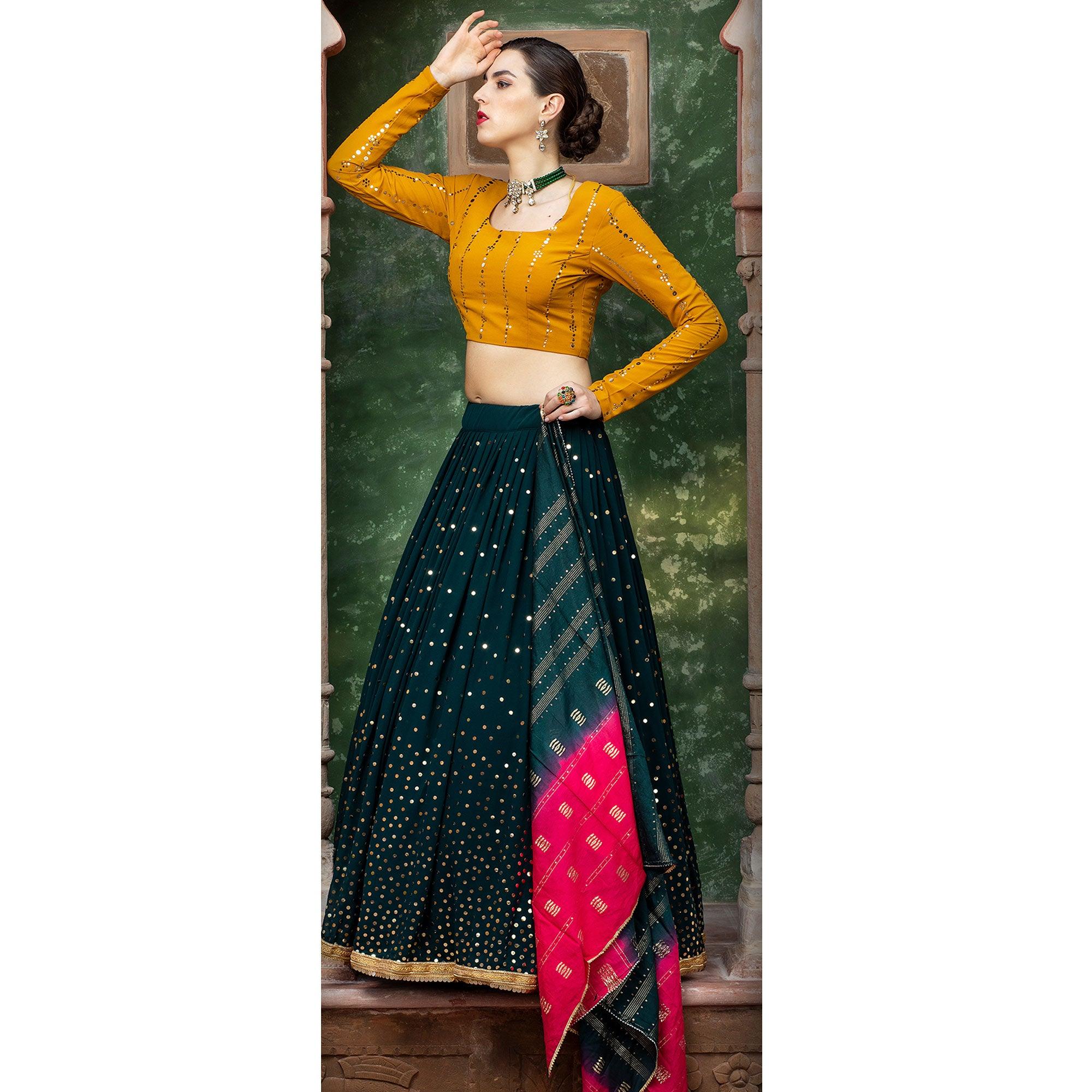 Peachmode Elegant Dark Green Coloured Festive Wear Fancy Sequins Work Georgette Lehenga Choli - view 3