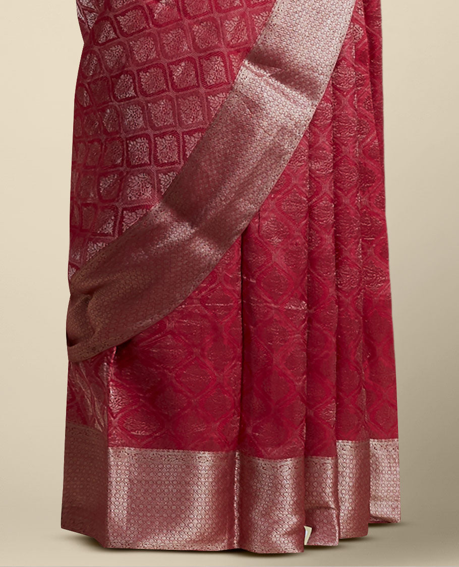 Pothys marron ogee patern pure crepe saree with self argyle design border - view 3