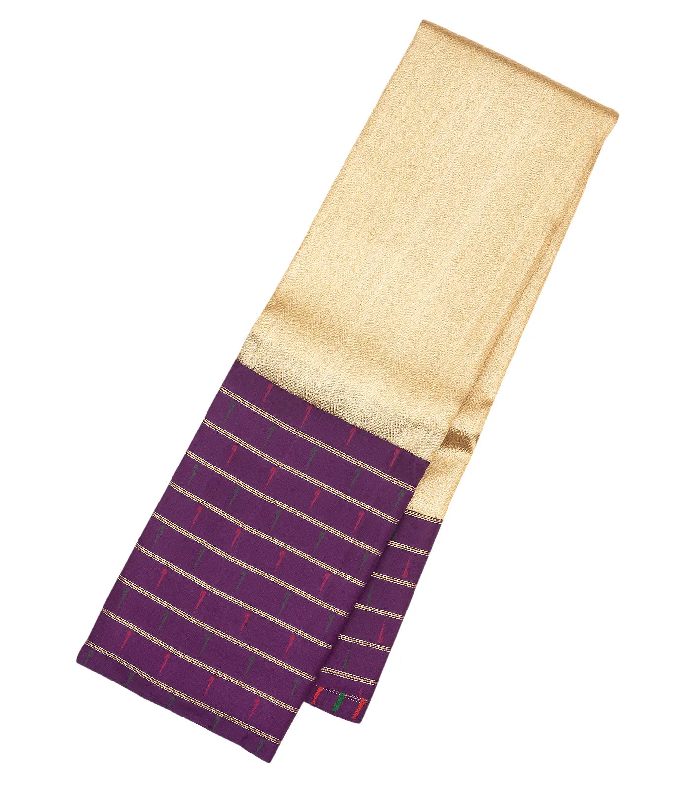 RmKV Cream Handloom Kanchipuram Korvai Silk Saree With Chevron Motifs