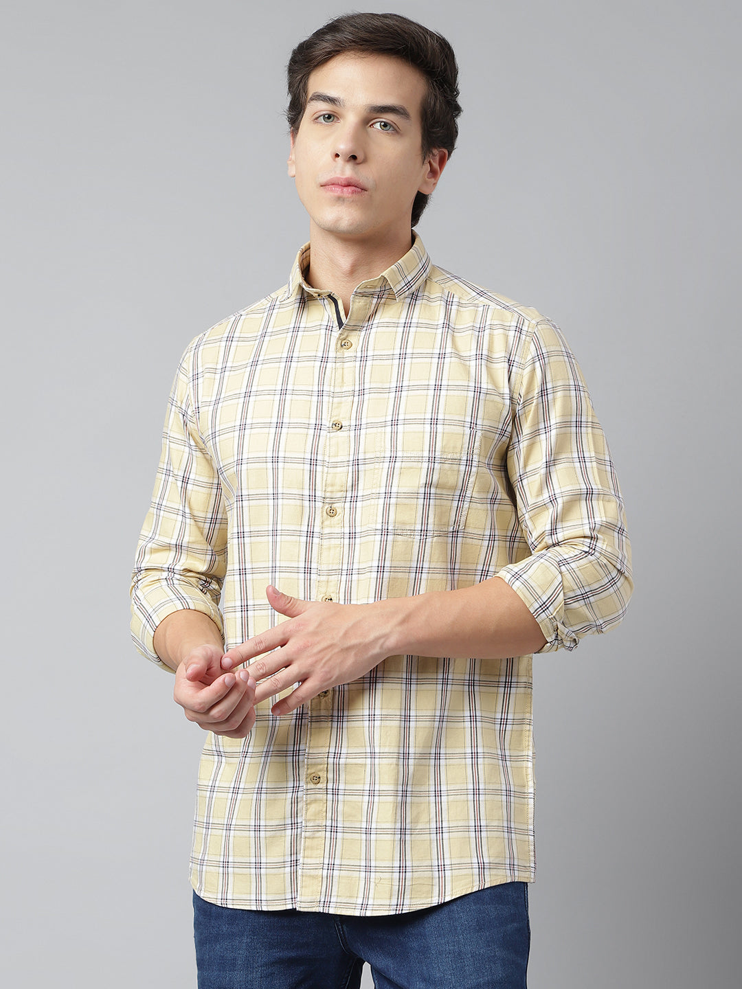 BlackTree Men Mustard Standard Fit Checkered Casual Shirt