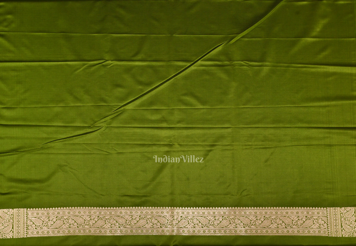 IndianVillèz Mehendi Green Meenakari Pure Mashru Satin Silk Banarasi Saree - view 5