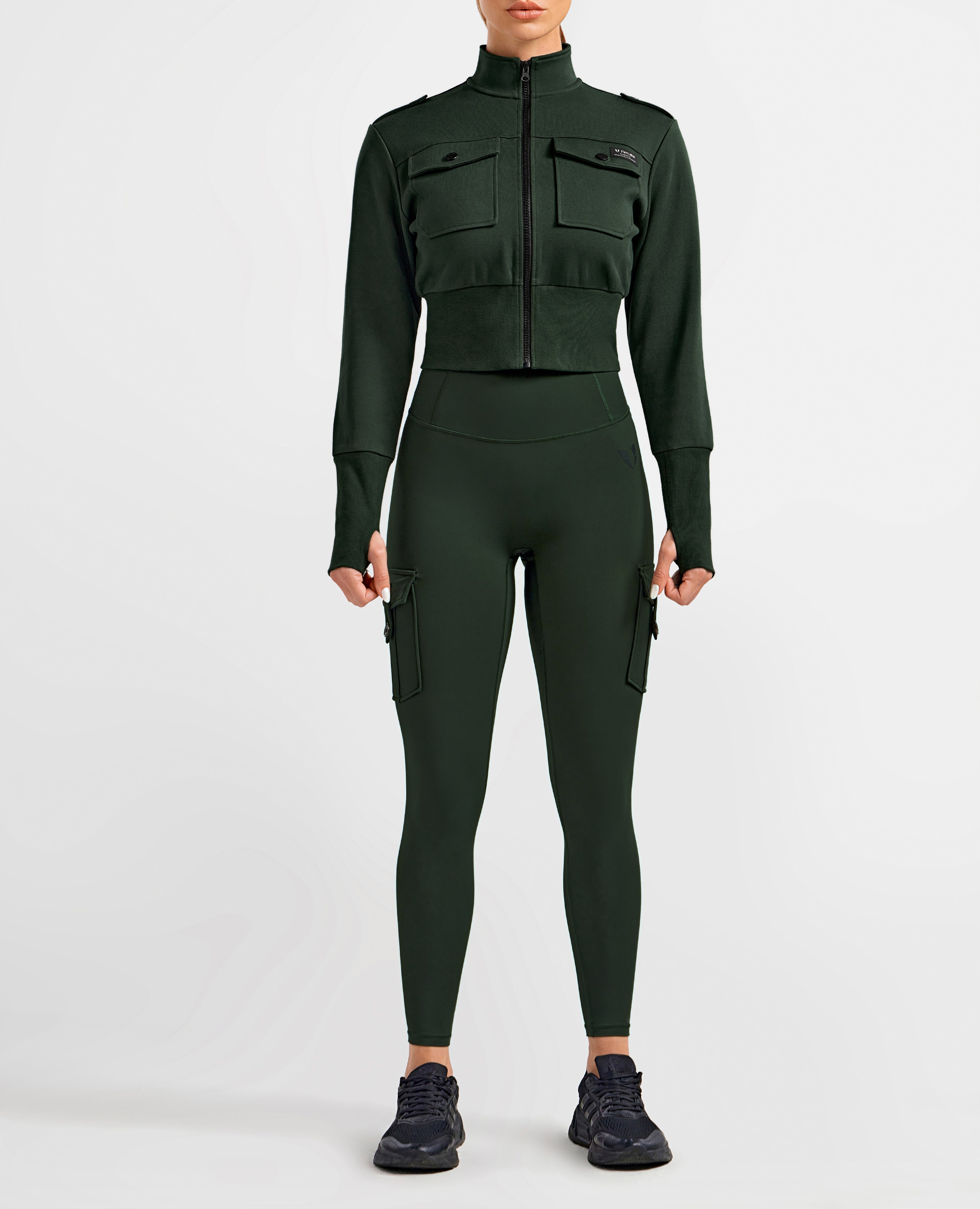 FIRM ABS Loose Fit Active Crop Jacket - Dark Army Green - view 10