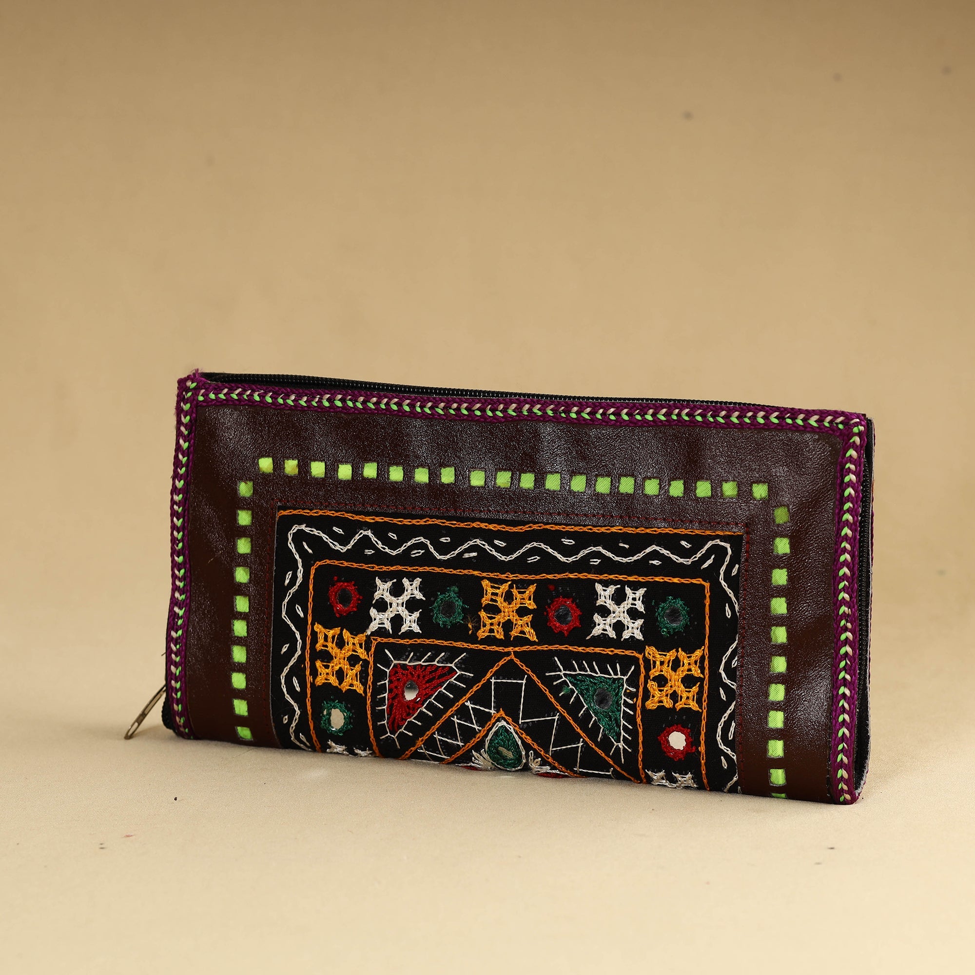 ANCHAL BIJLANI PATHUBHAI Brown - Kutch Embroidery Cotton Handmade Leather Wallet 44 - view 2