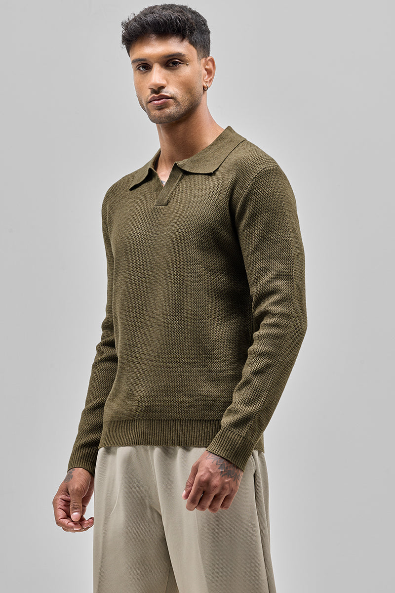 SNITCH Olive Knitted Polo Sweater - view 6