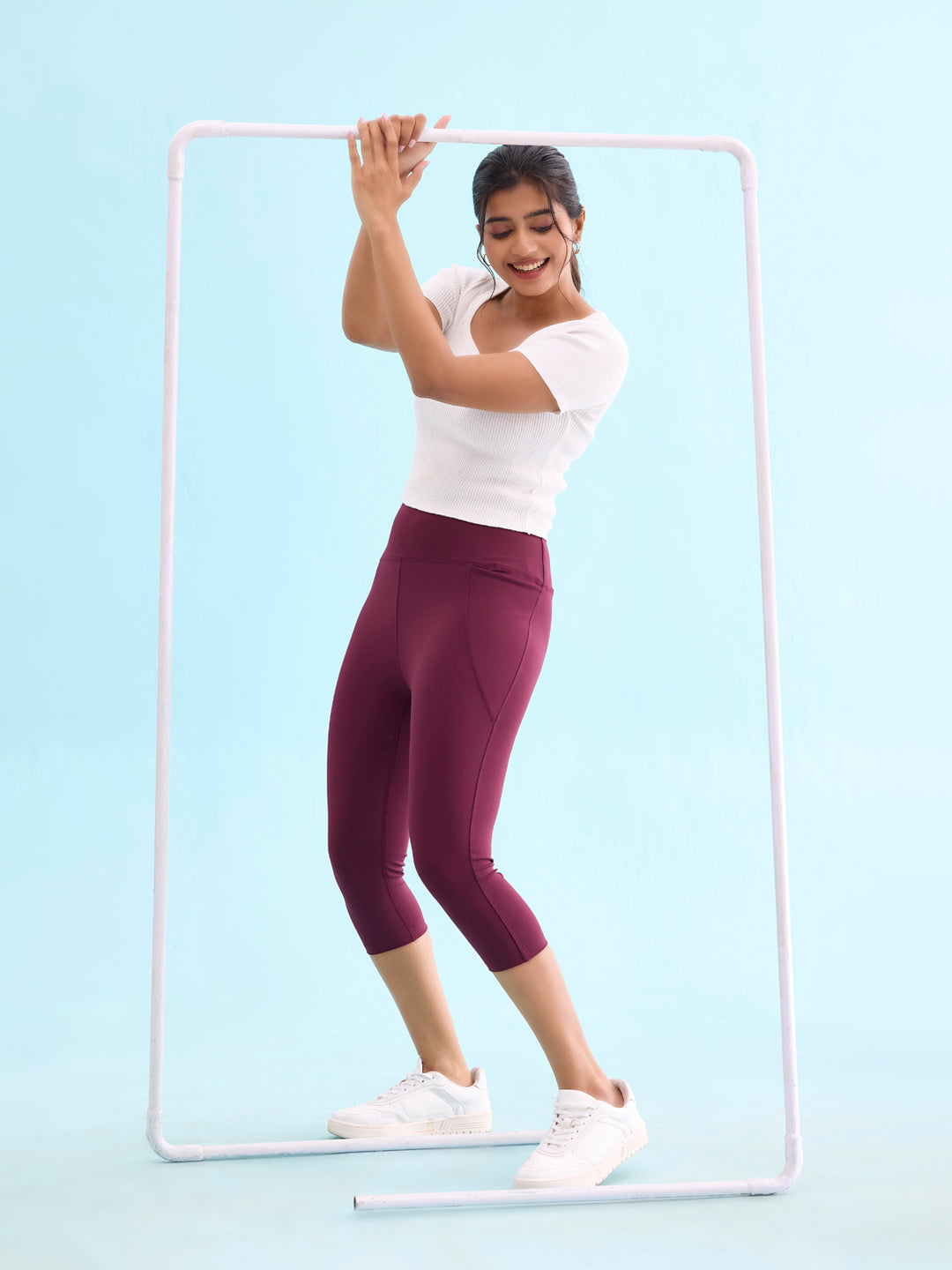 Go Colors Women Solid Maroon High Rise Training Capri - view 5